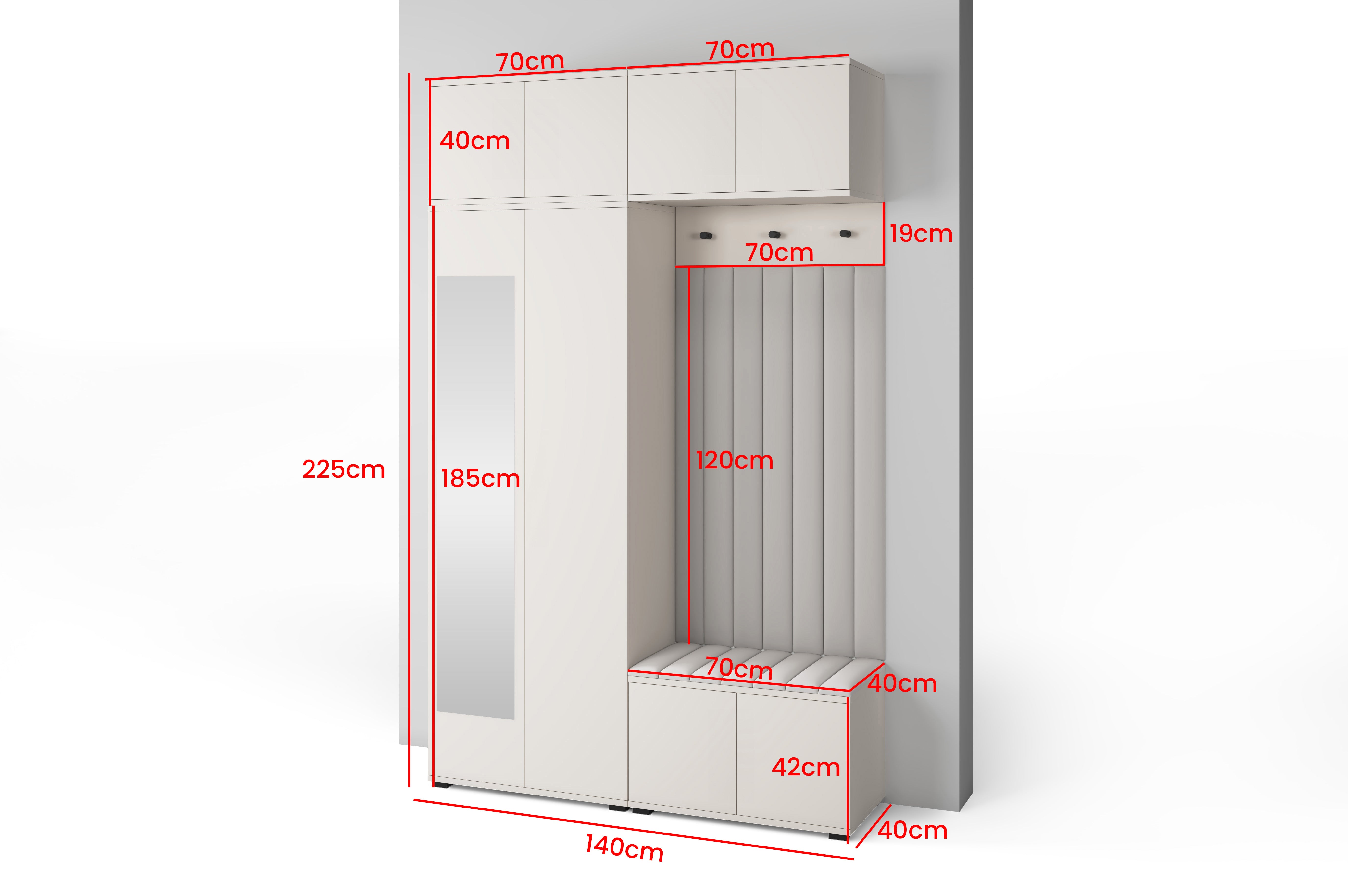 PK Bianco 11 Hallway Wardrobe Set - Upholstered Panels in Various Colours