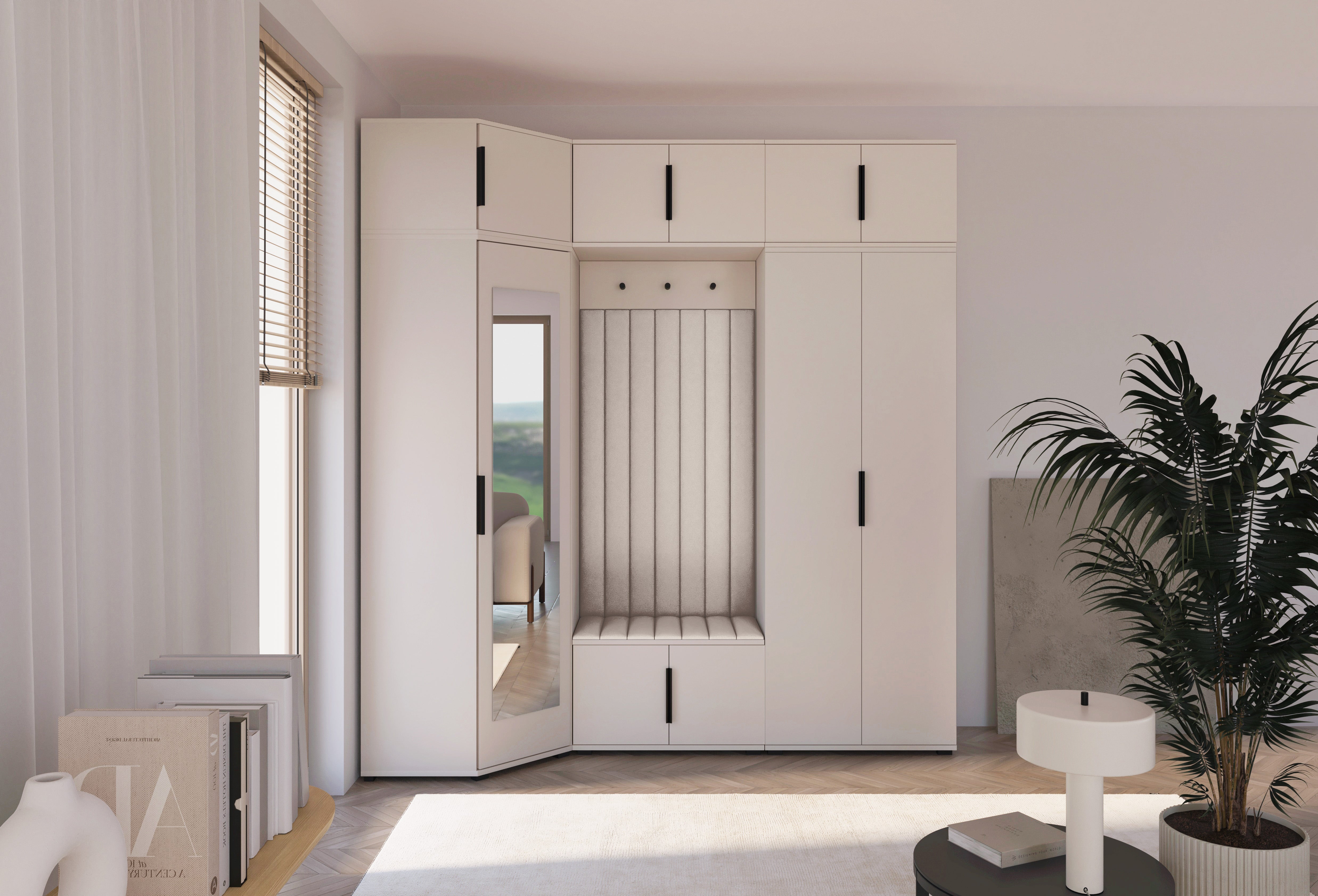 PK Bianco 24 Hallway Wardrobe Set - Upholstered Panels in Various Colours