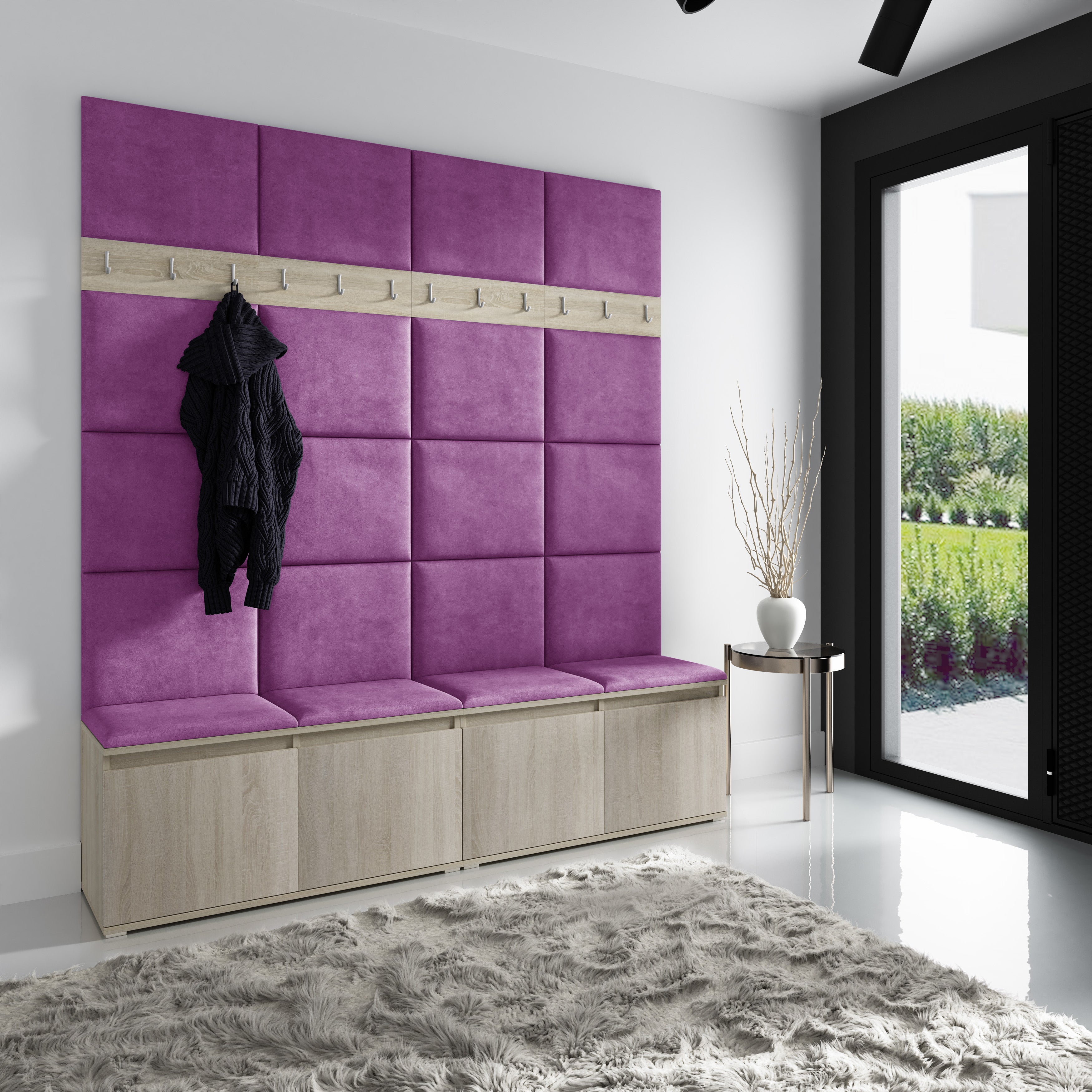 PK Emi 4 Hallway Wardrobe Sonoma - Upholstered Panels in Various Colours