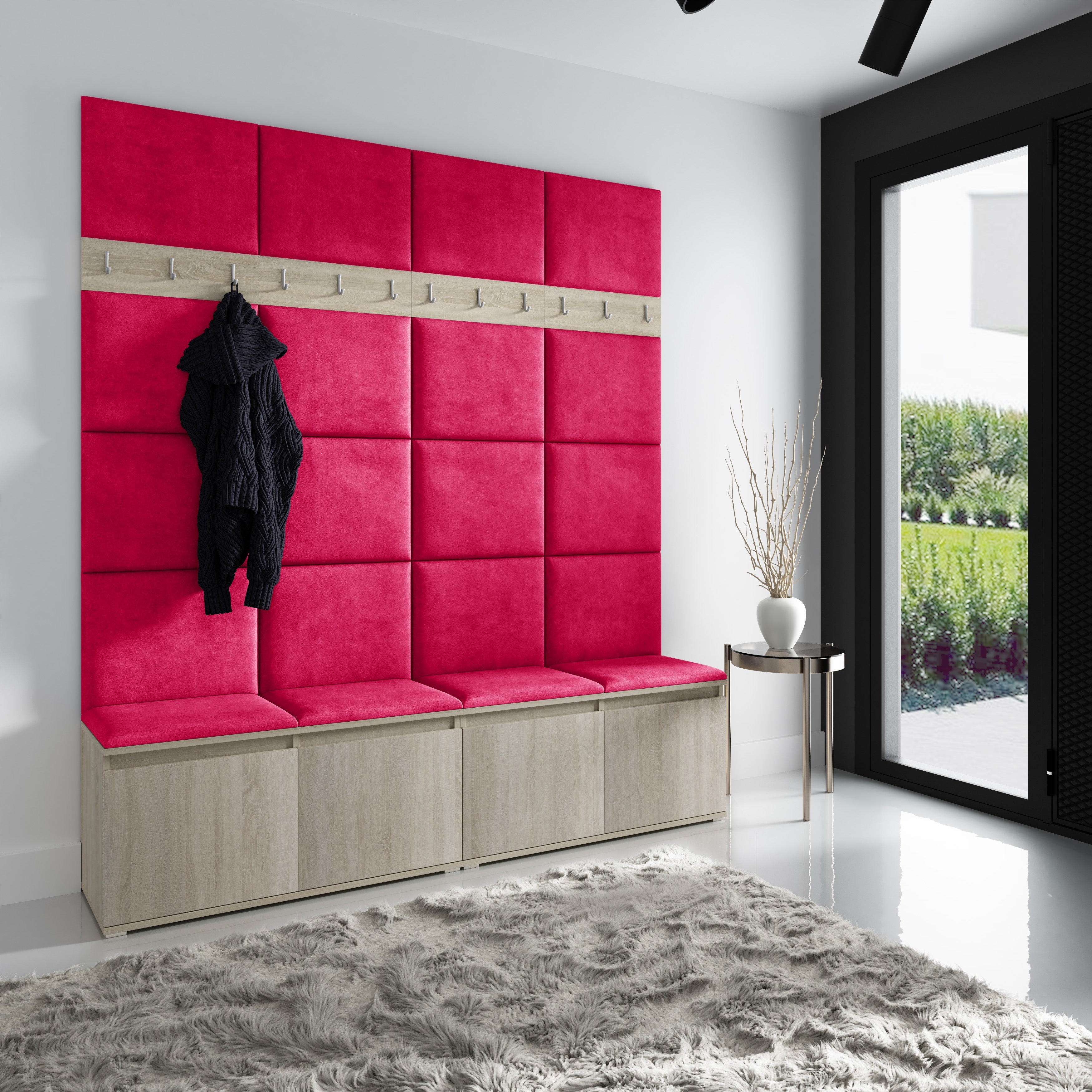 PK Emi 4 Hallway Wardrobe Sonoma - Upholstered Panels in Various Colours