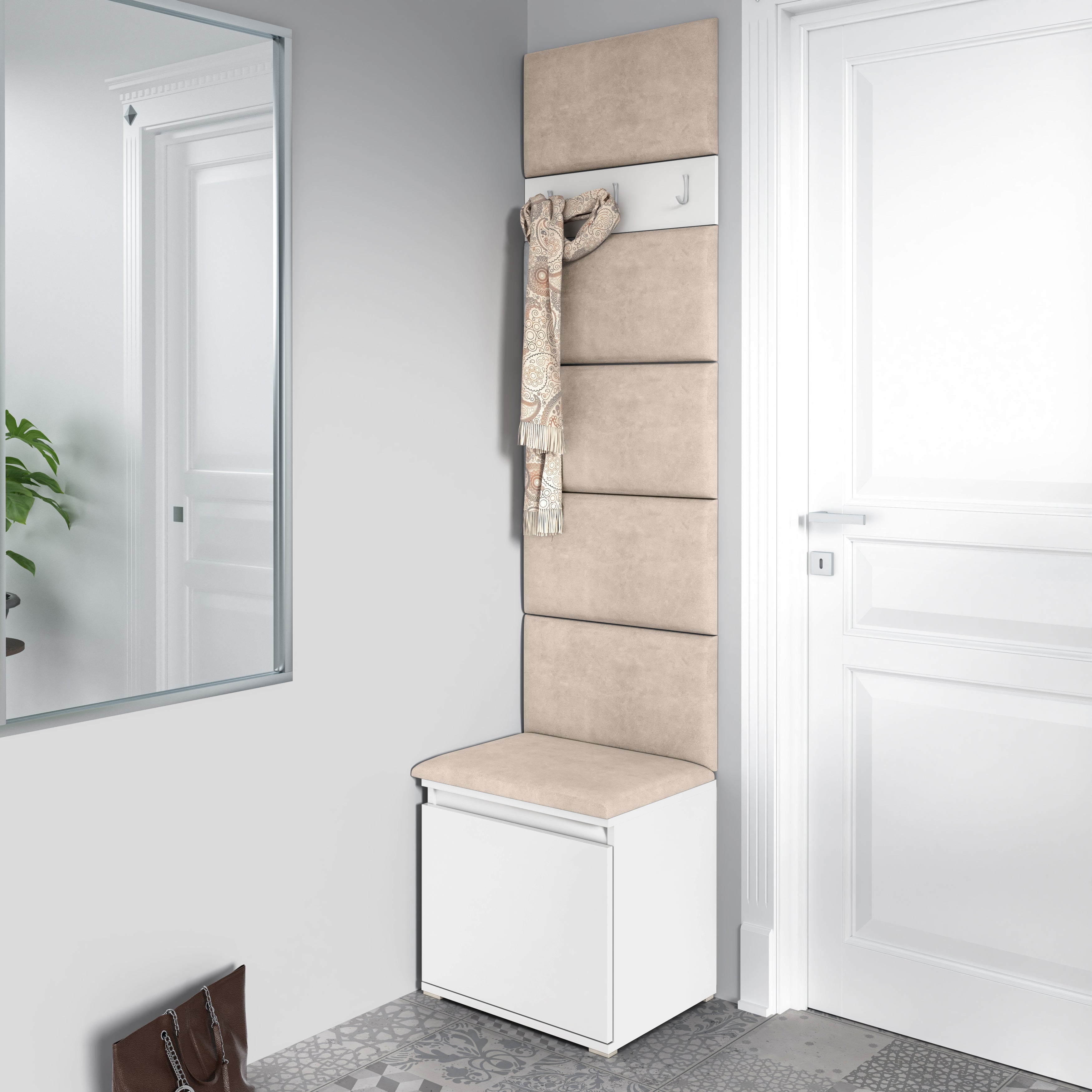 PK Emi 7 Hallway Wardrobe White - Upholstered Panels in Various Colours