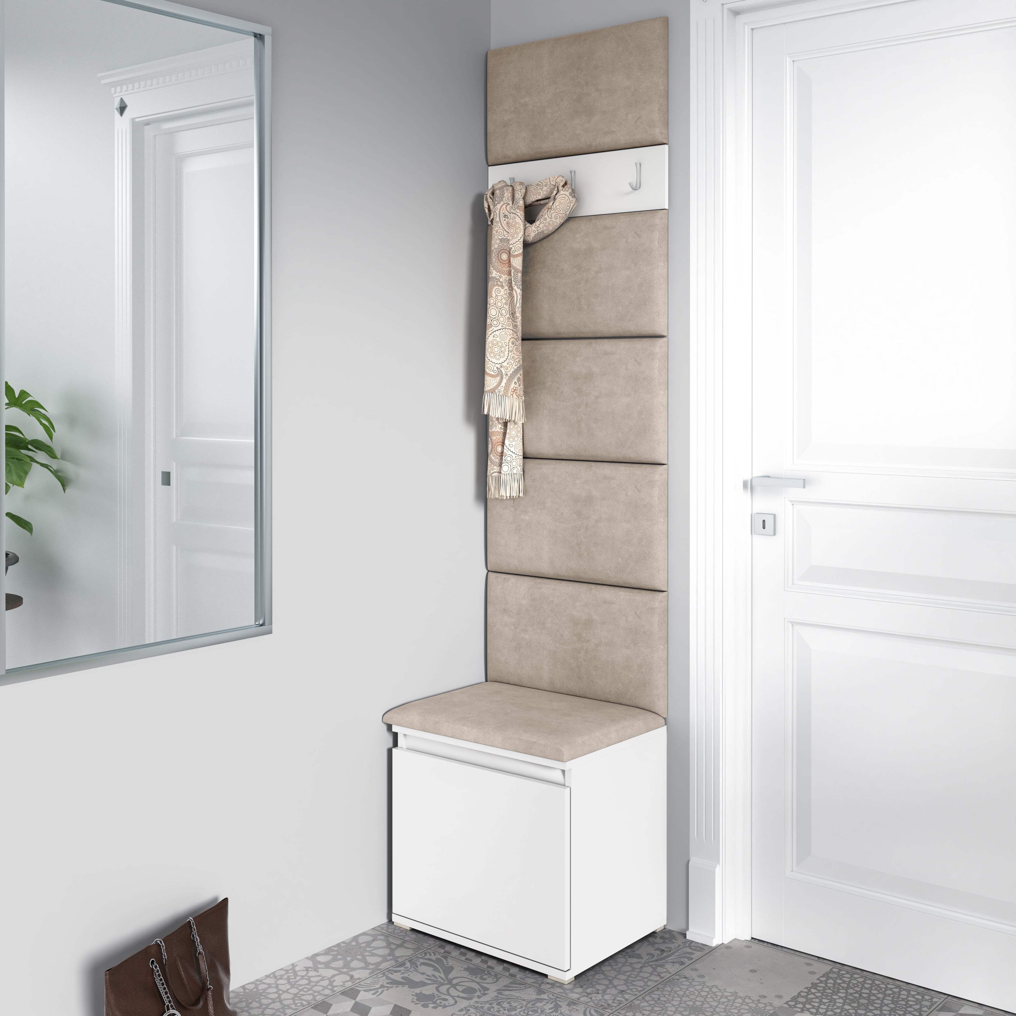 PK Emi 7 Hallway Wardrobe White - Upholstered Panels in Various Colours