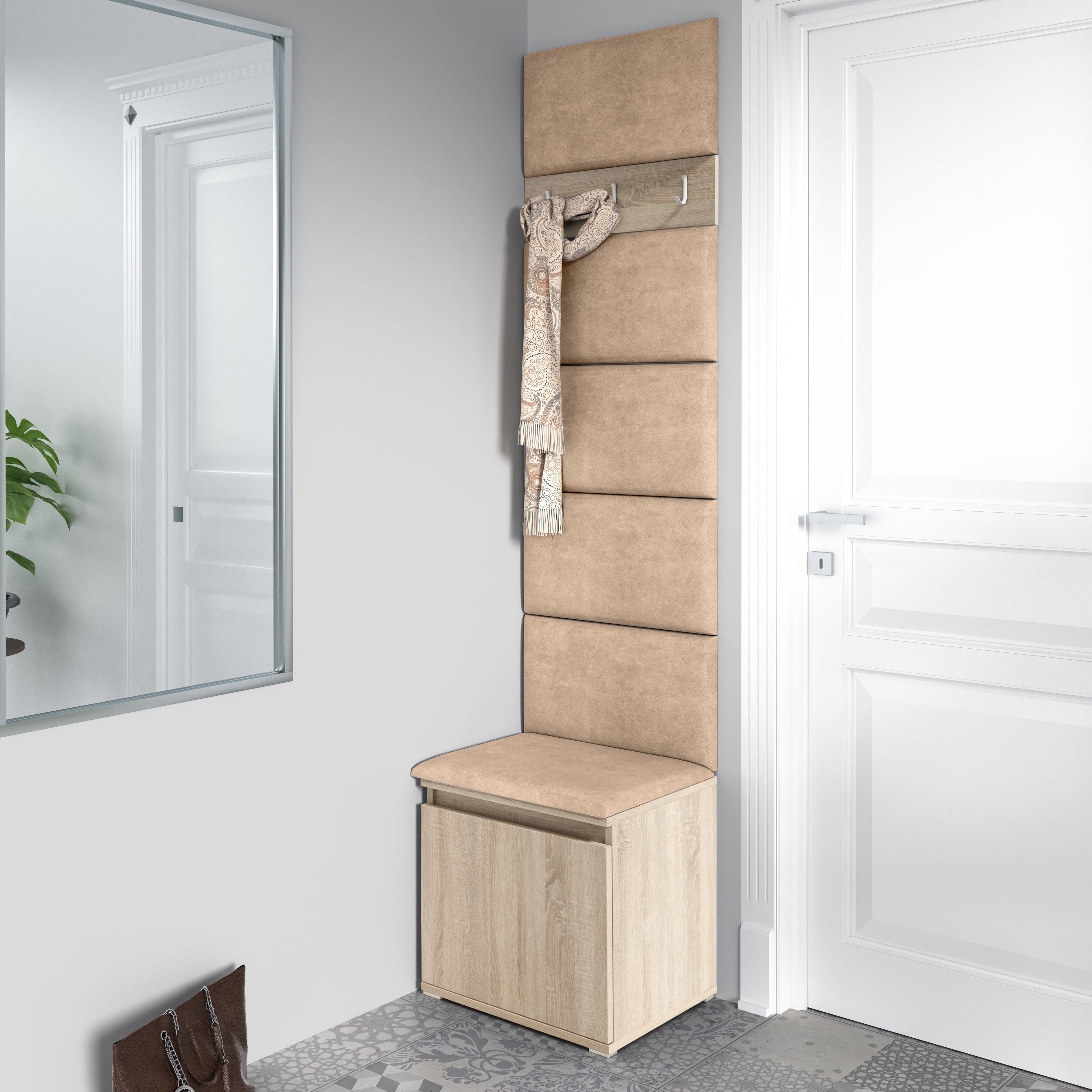 PK Emi 7 Hallway Wardrobe Sonoma - Upholstered Panels in Various Colours