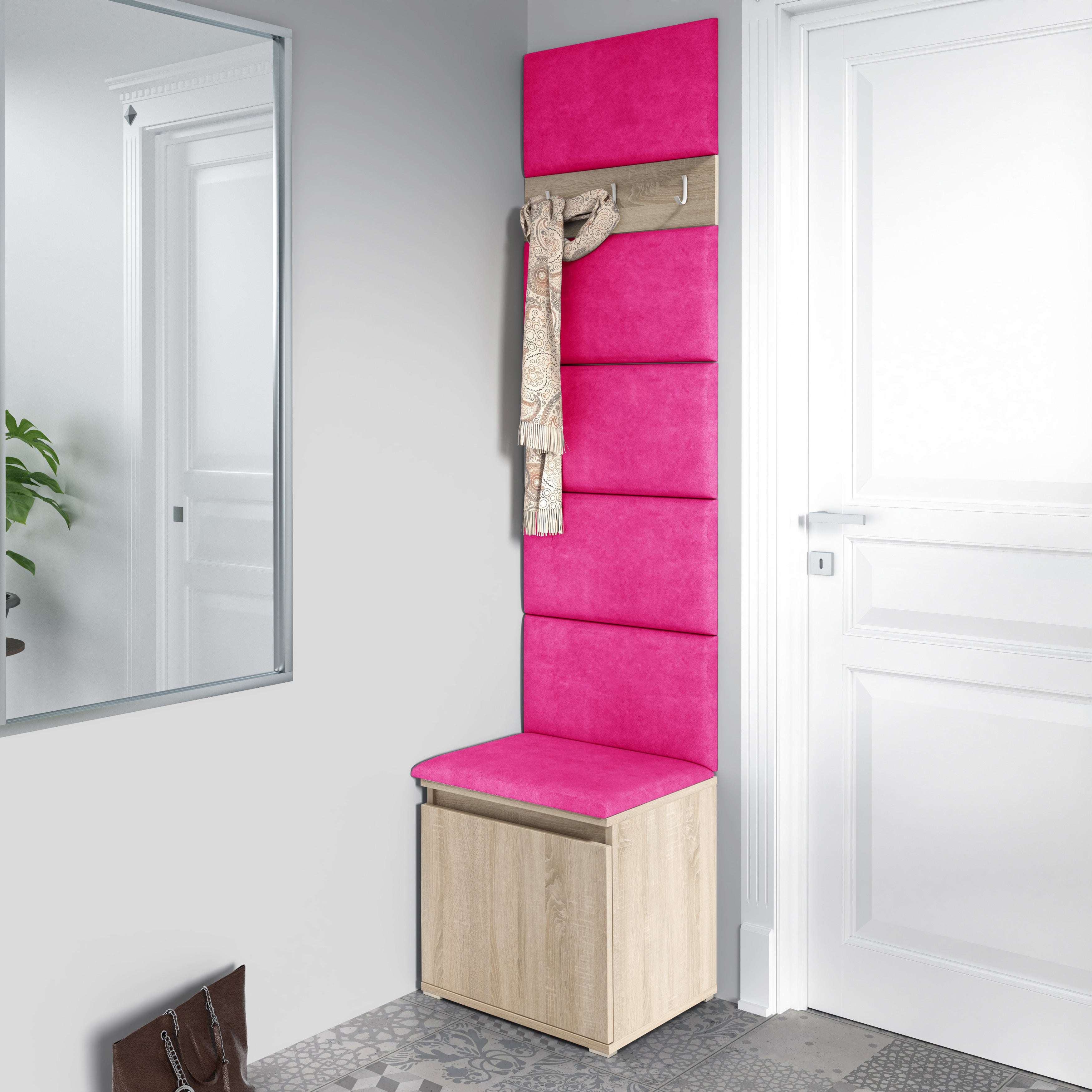 PK Emi 7 Hallway Wardrobe Sonoma - Upholstered Panels in Various Colours