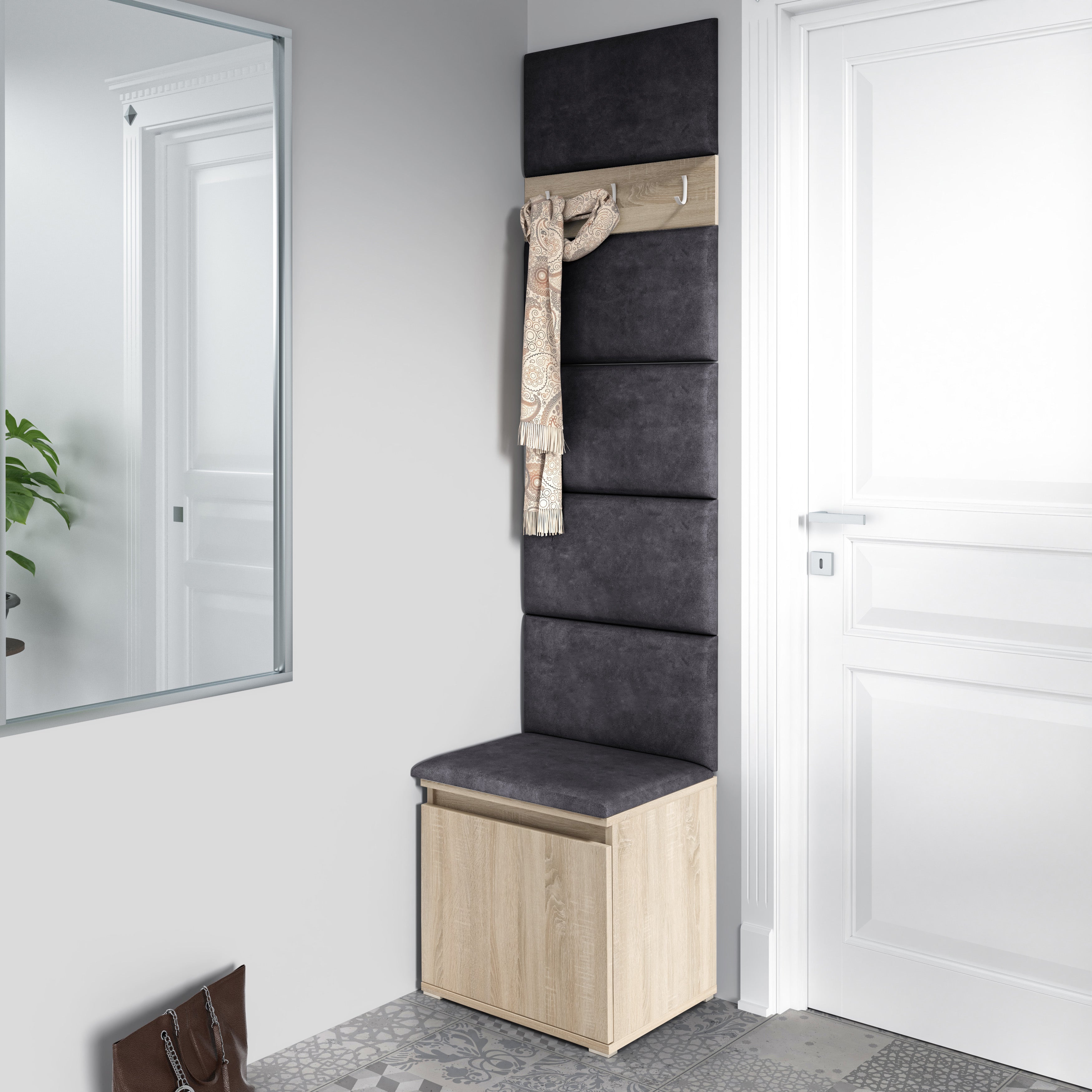 PK Emi 7 Hallway Wardrobe Sonoma - Upholstered Panels in Various Colours