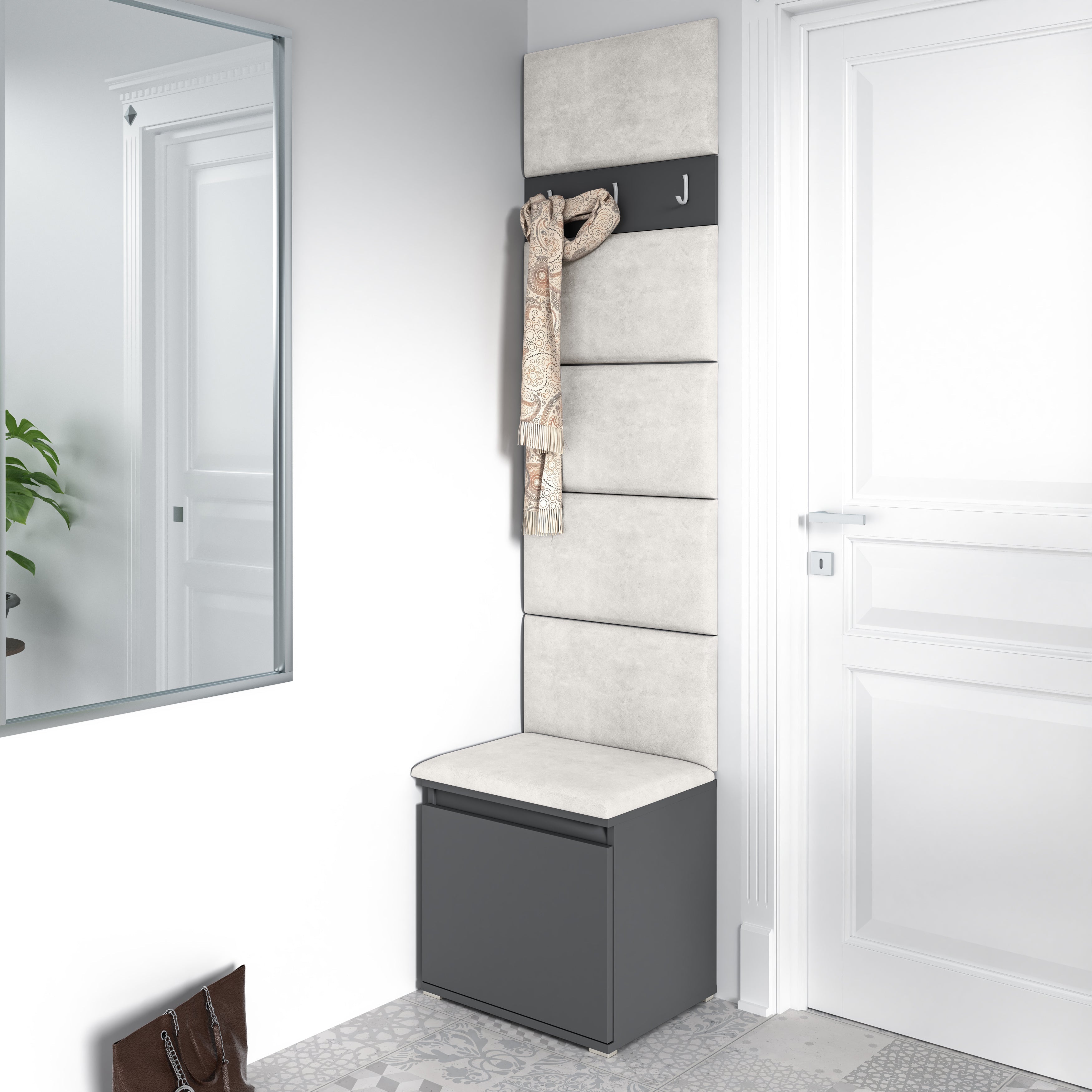 PK Emi 7 Hallway Wardrobe Graphite - Upholstered Panels in Various Colours