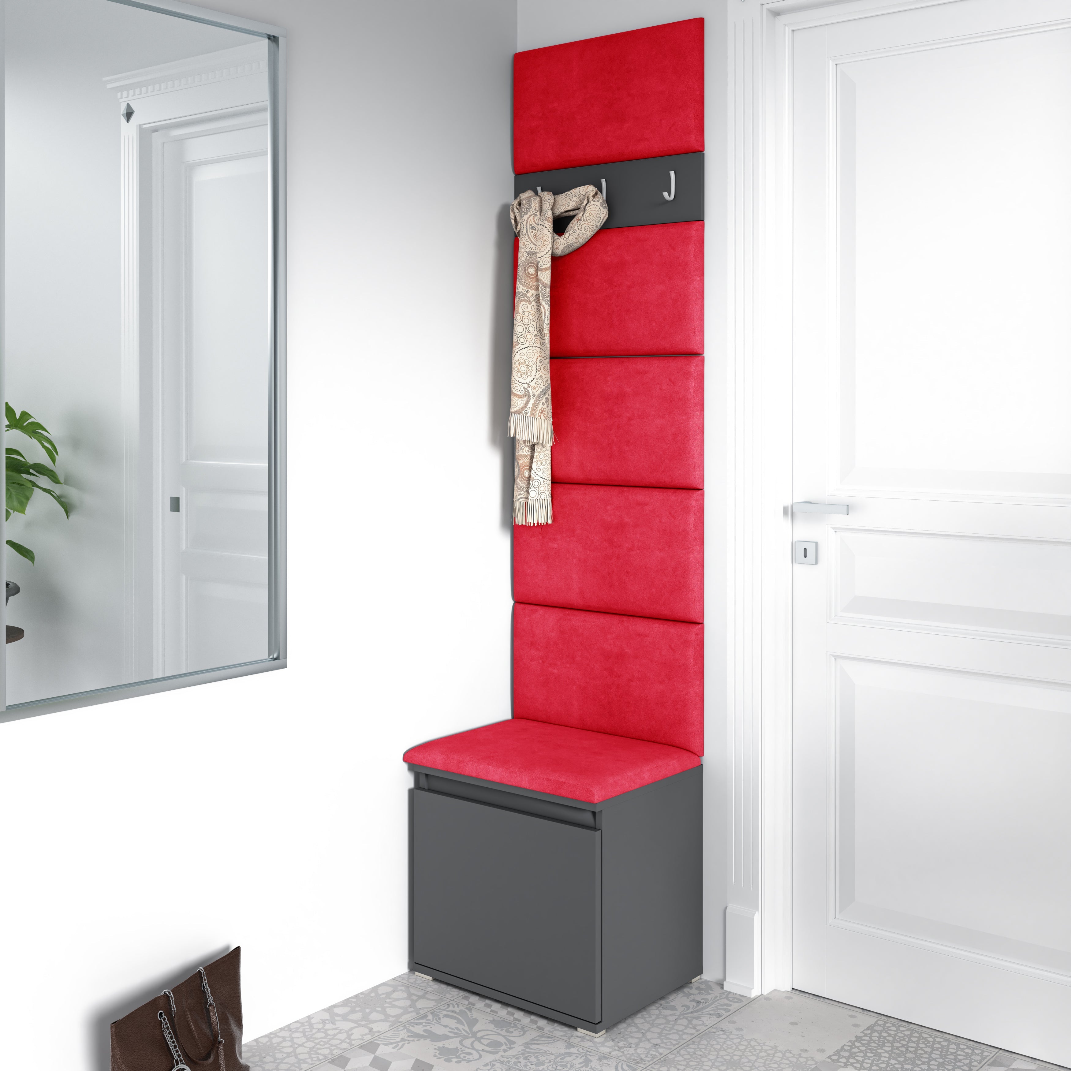 PK Emi 7 Hallway Wardrobe Graphite - Upholstered Panels in Various Colours