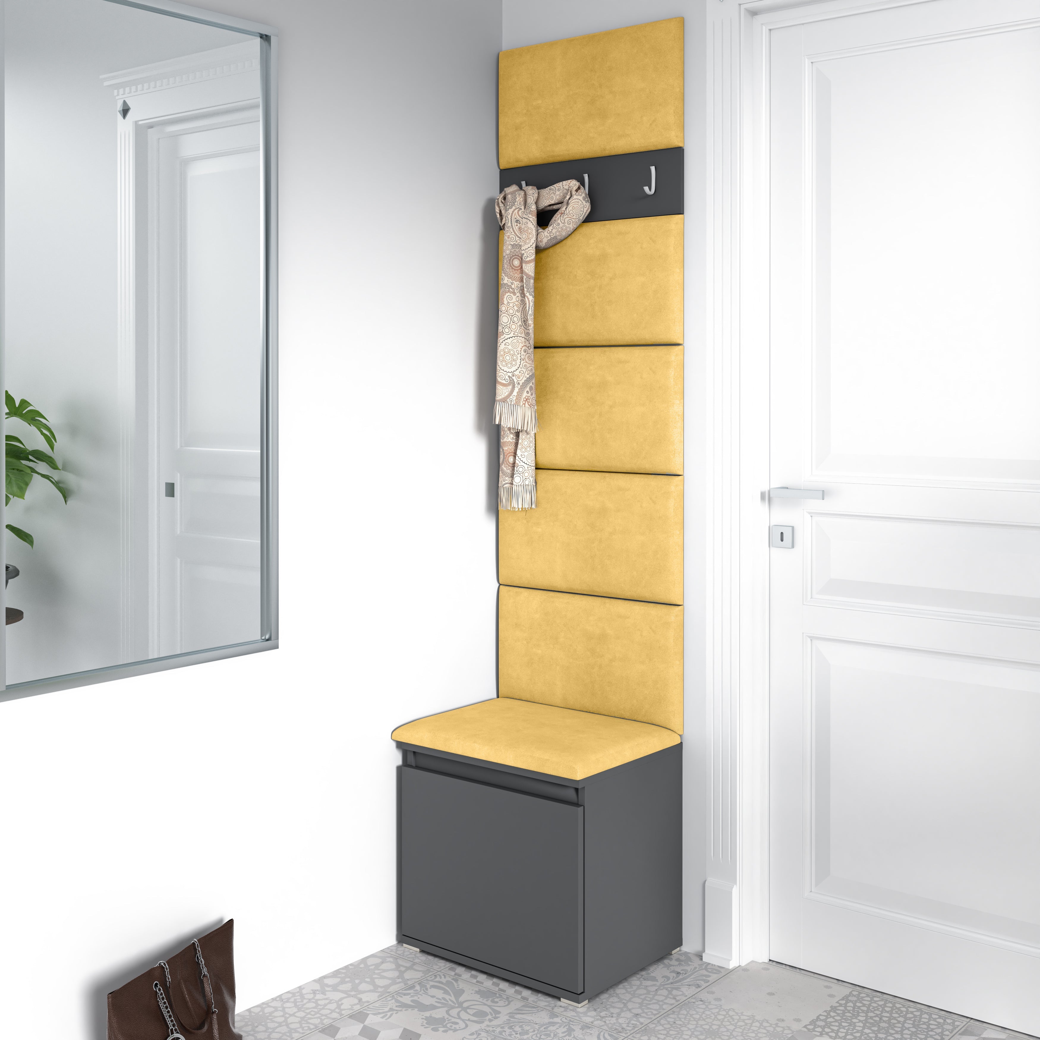 PK Emi 7 Hallway Wardrobe Graphite - Upholstered Panels in Various Colours