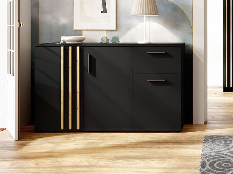 MO Toll 3-türiges Sideboard mit 1 Schublade – Schwarz / Artisan-Eiche