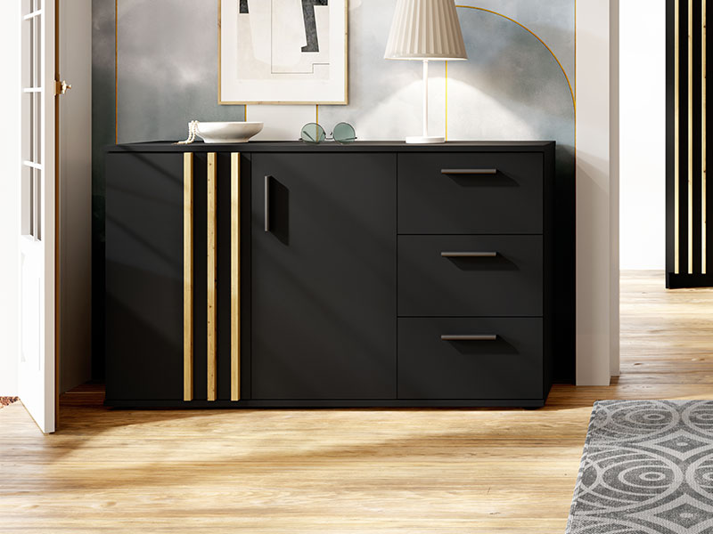 MO Toll 2-Door Sideboard with 3 Drawers – Black / Artisan Oak