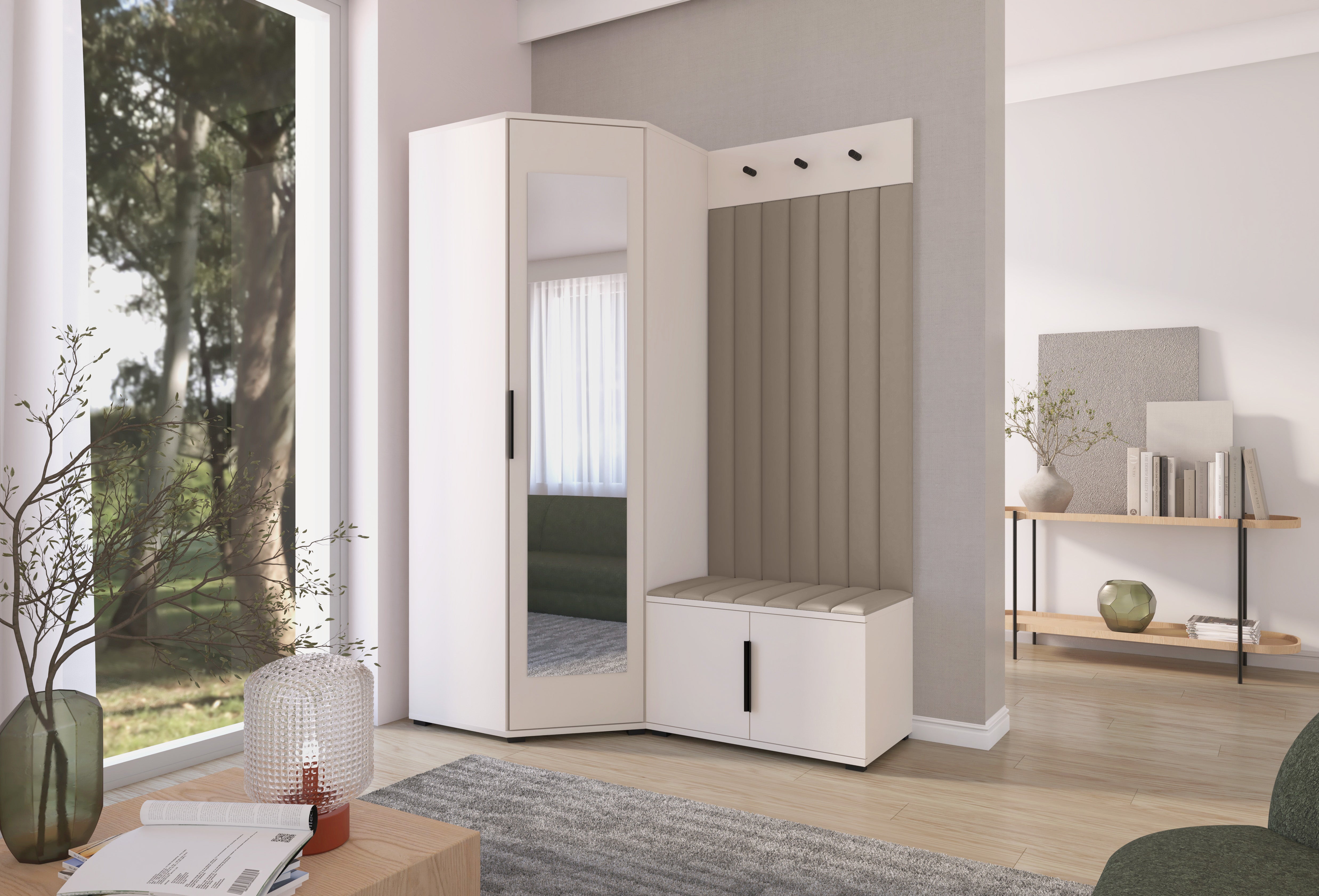 PK Bianco 21 Hallway Wardrobe Set - Upholstered Panels in Various Colours