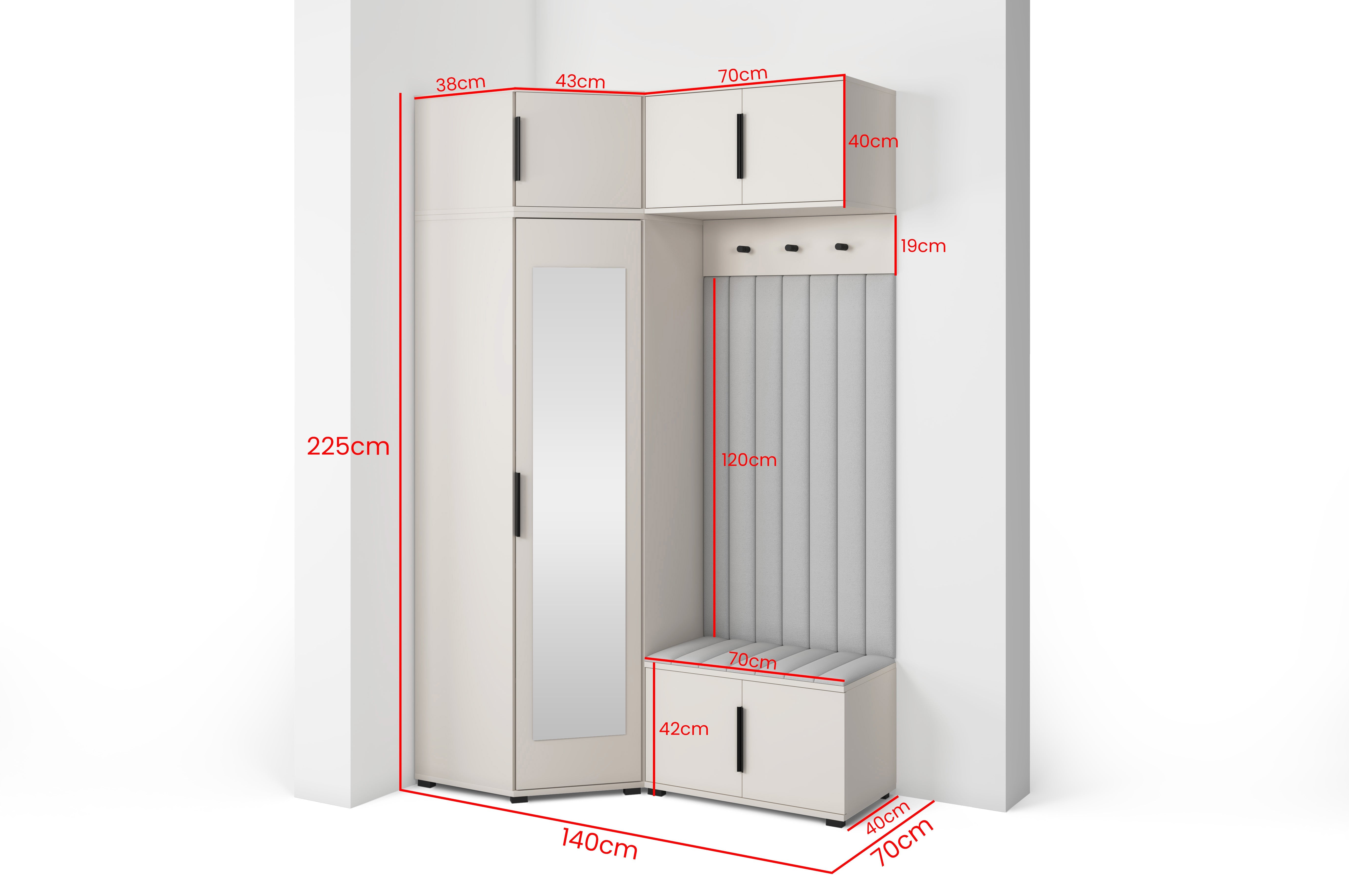 PK Bianco 23 Flurschrank-Set - Gepolsterte Paneele in verschiedenen Farben