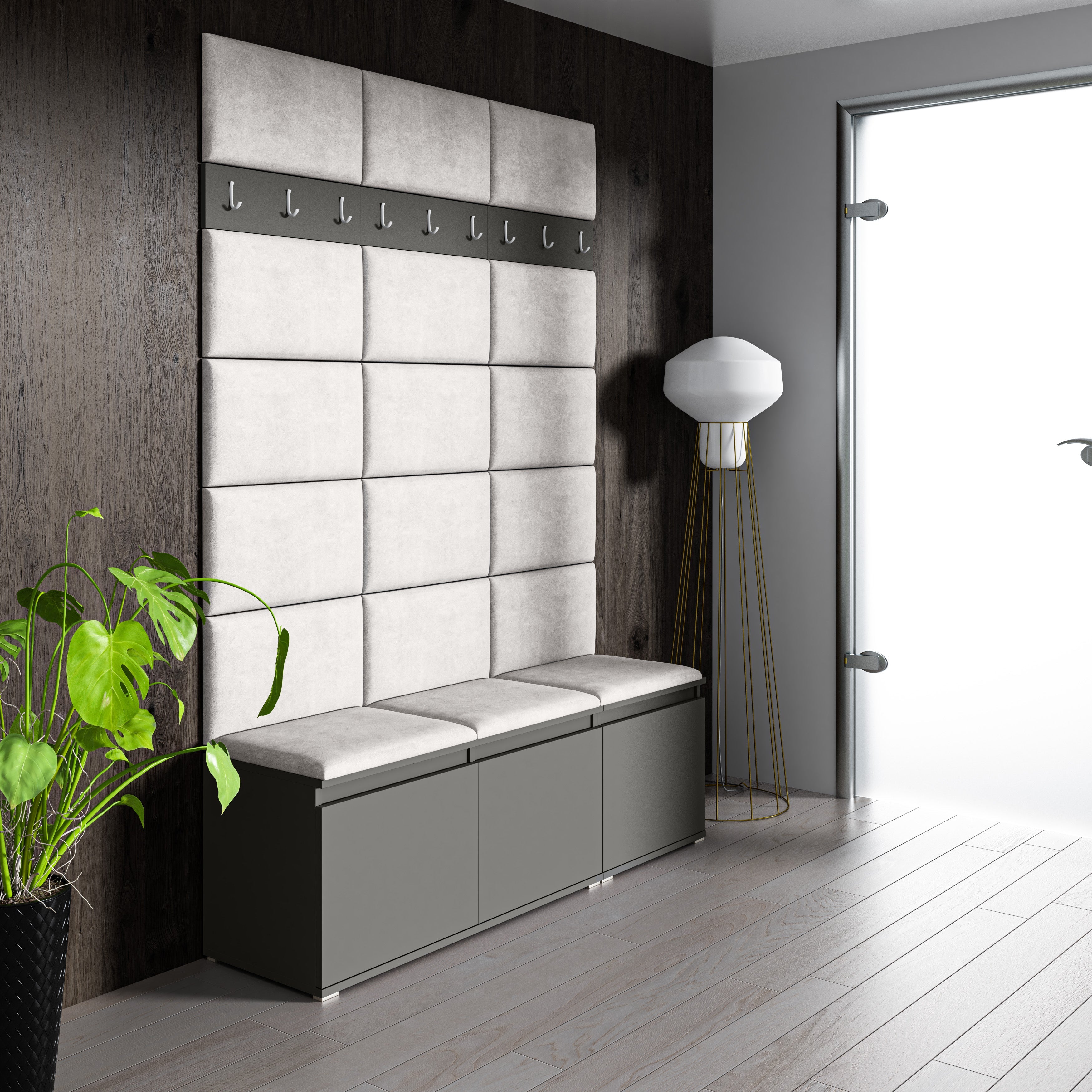 PK Emi 6 Hallway Wardrobe Graphite- Upholstered Panels in Various Colours