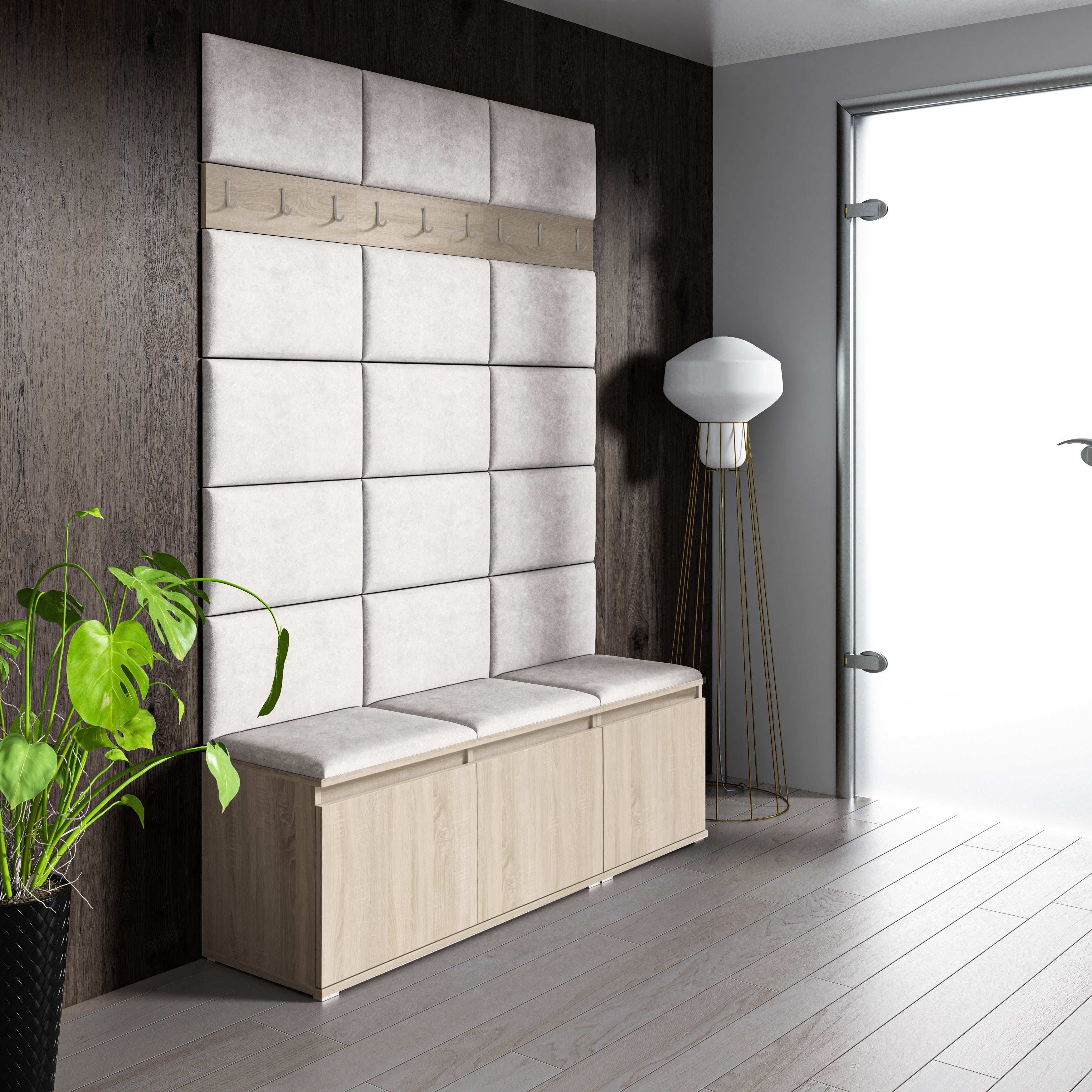 PK Emi 6 Hallway Wardrobe Sonoma - Upholstered Panels in Various Colours