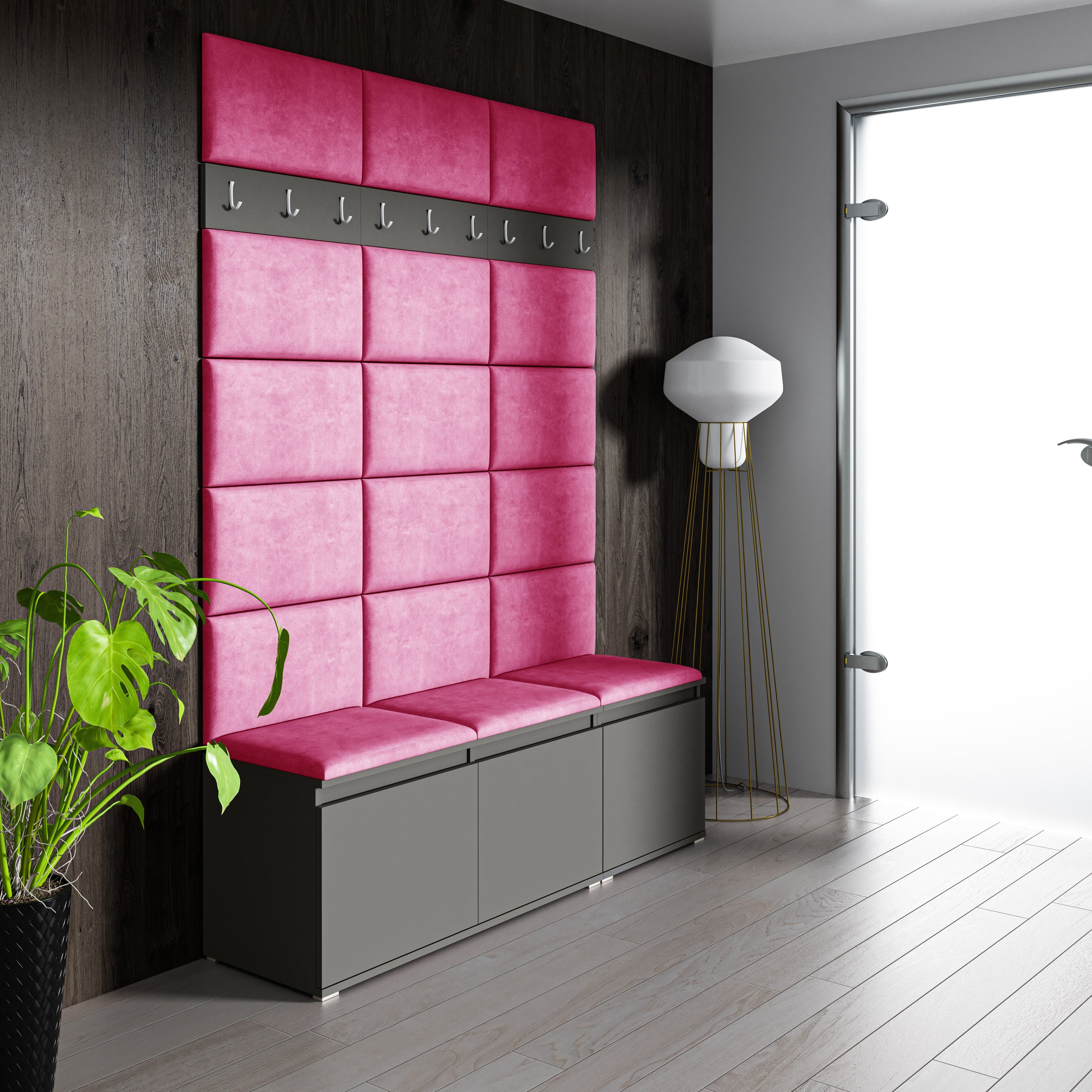 PK Emi 6 Hallway Wardrobe Graphite- Upholstered Panels in Various Colours