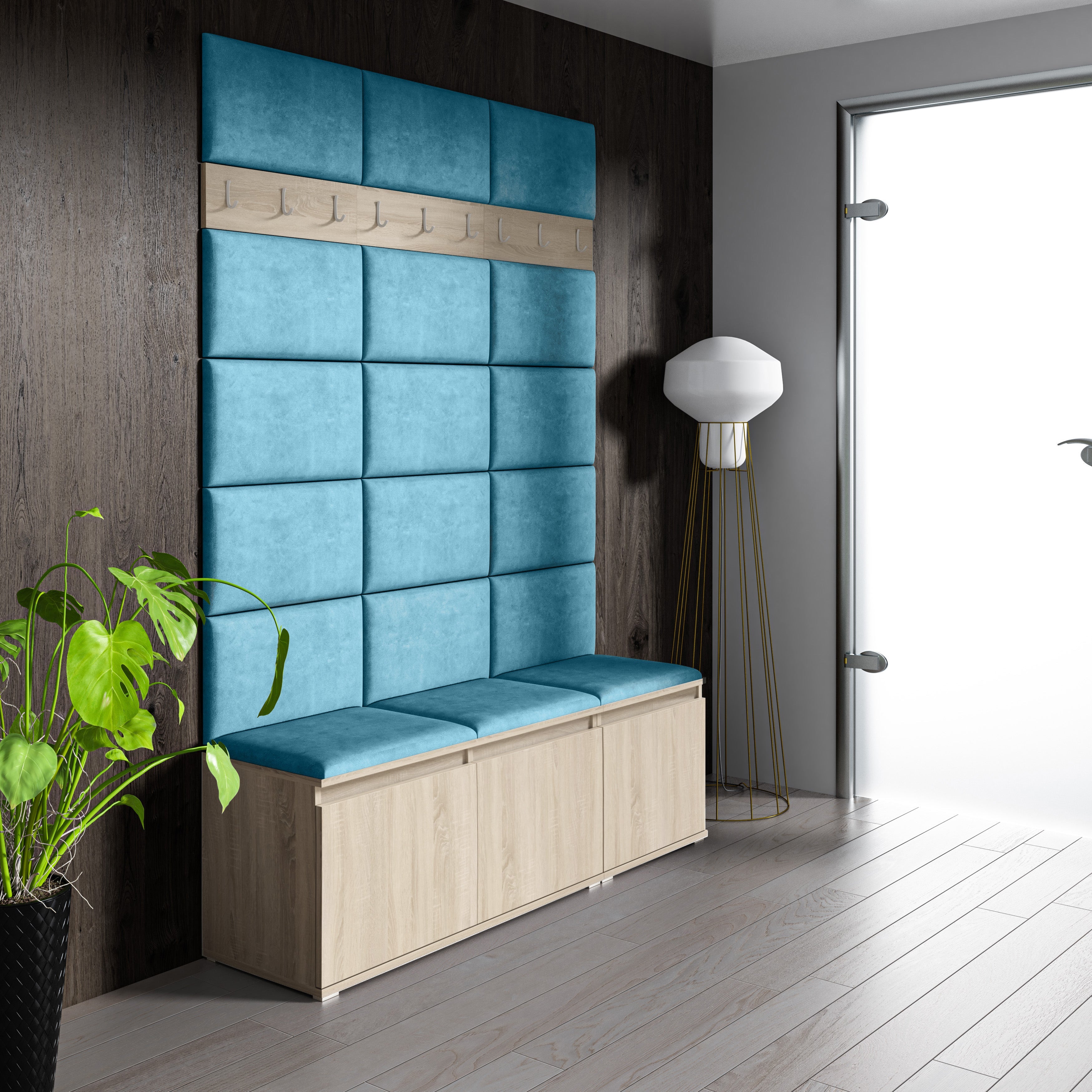 PK Emi 6 Hallway Wardrobe Sonoma - Upholstered Panels in Various Colours