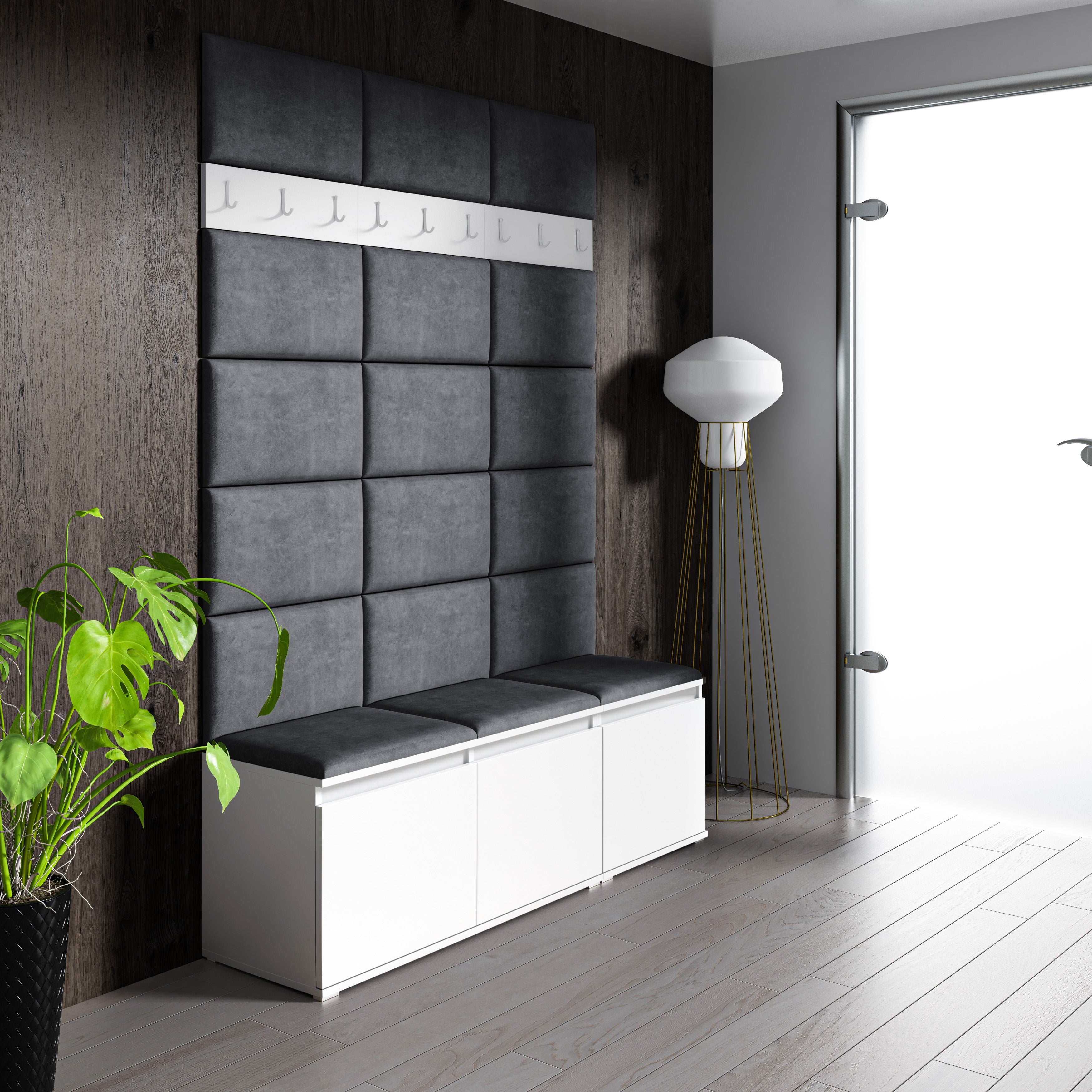 PK Emi 6 Hallway Wardrobe White - Upholstered Panels in Various Colours