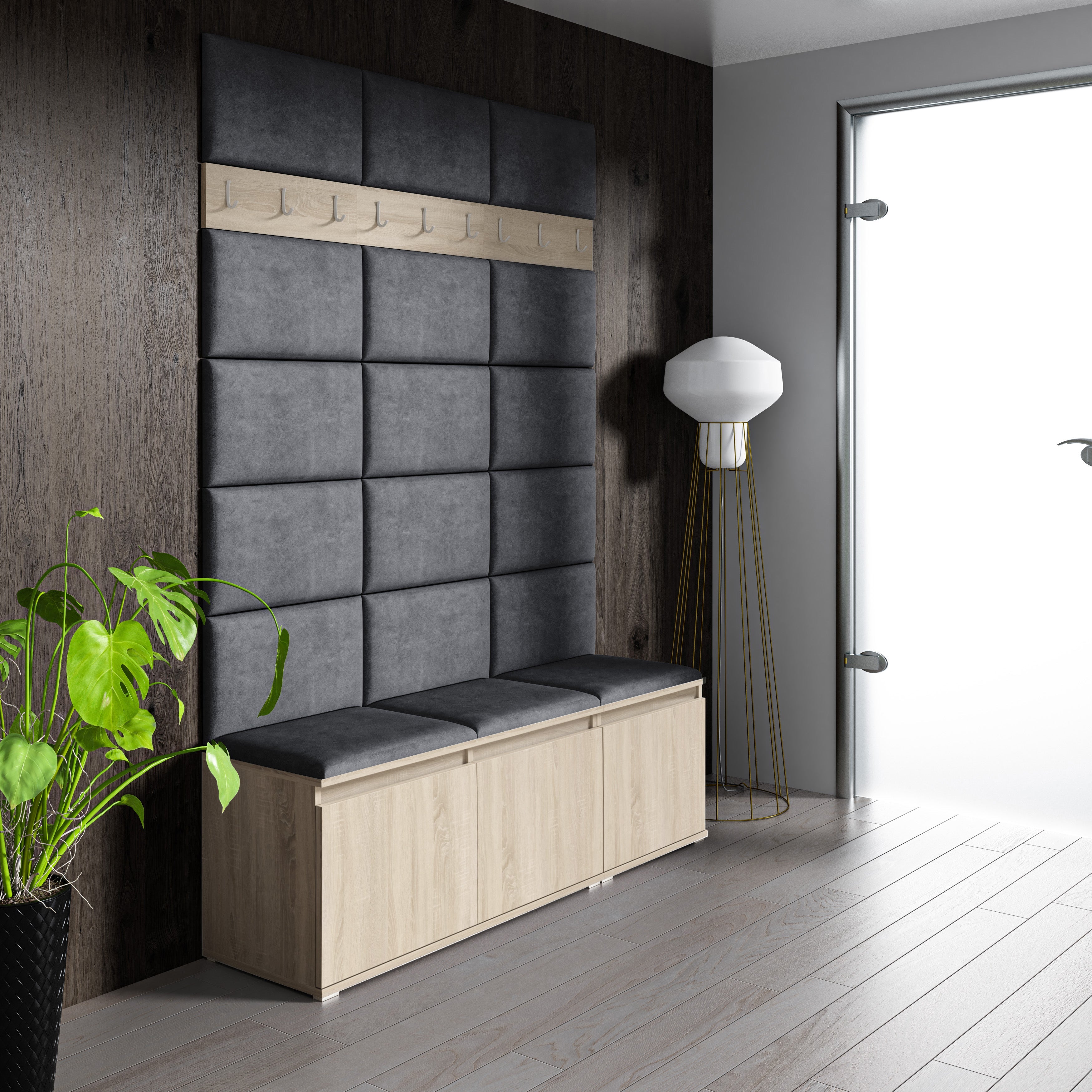 PK Emi 6 Hallway Wardrobe Sonoma - Upholstered Panels in Various Colours