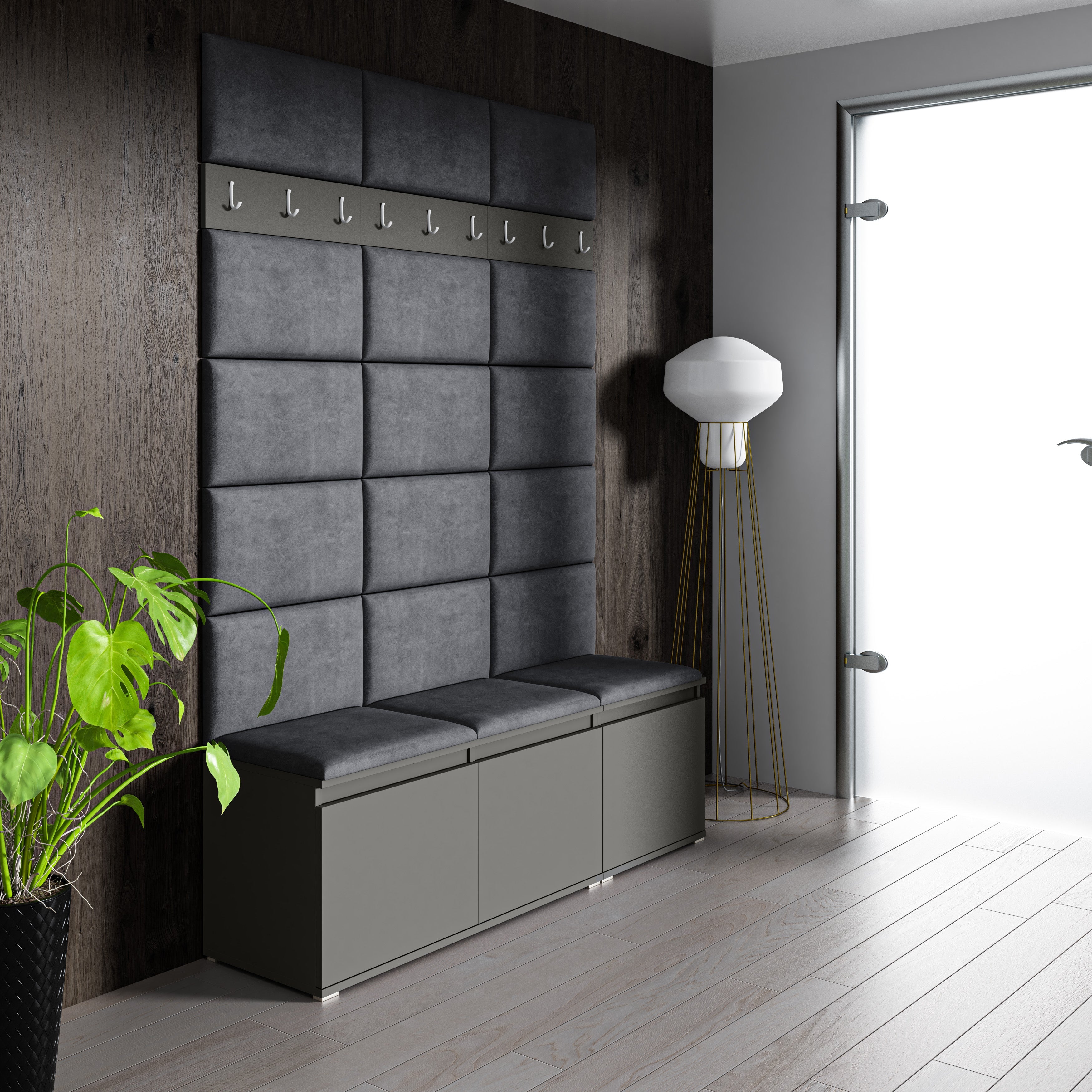 PK Emi 6 Hallway Wardrobe Graphite- Upholstered Panels in Various Colours