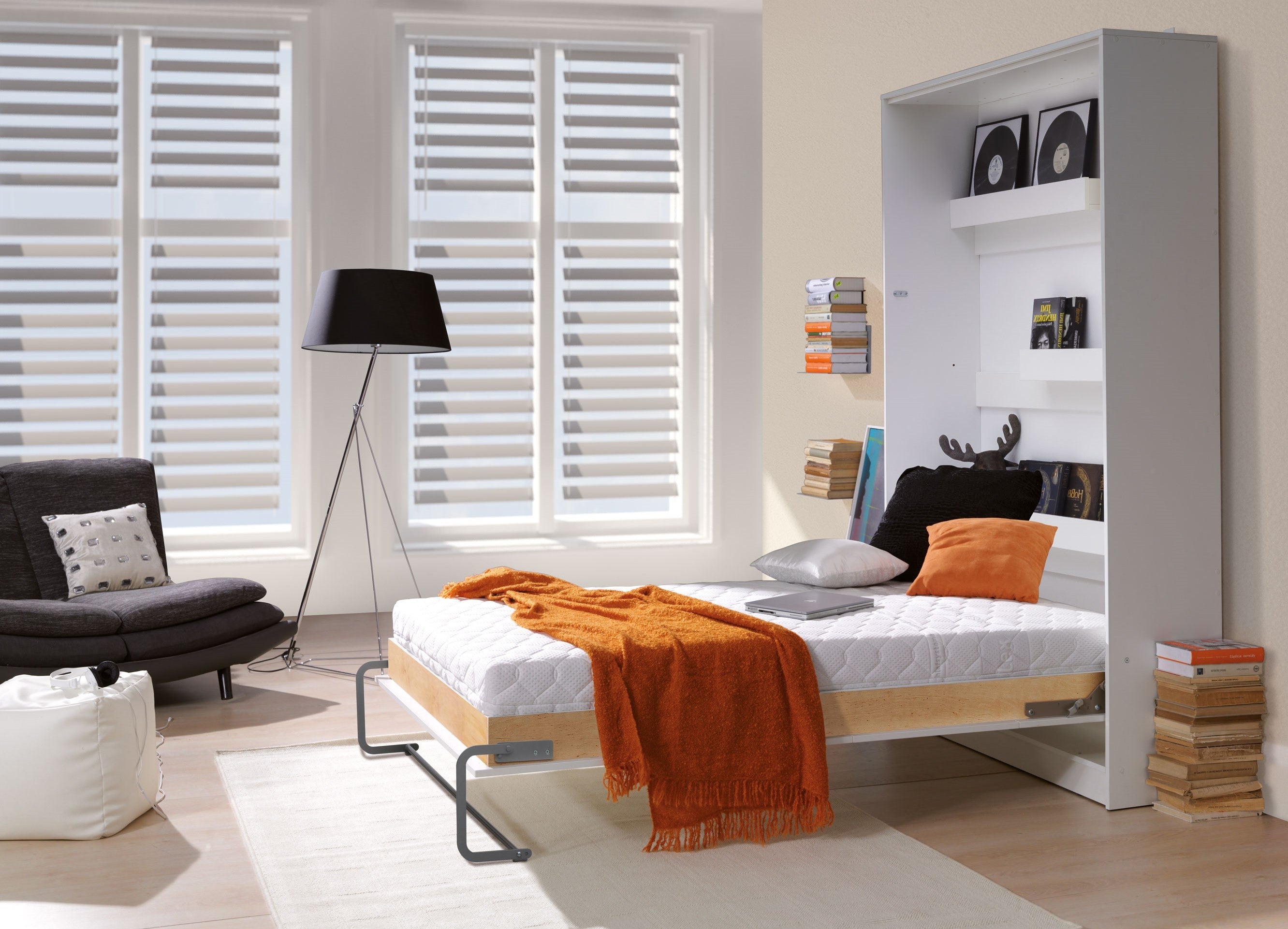 NE Schrankbett Vertikal Basic Weiß Glanz 90,120,140 x 200 cm