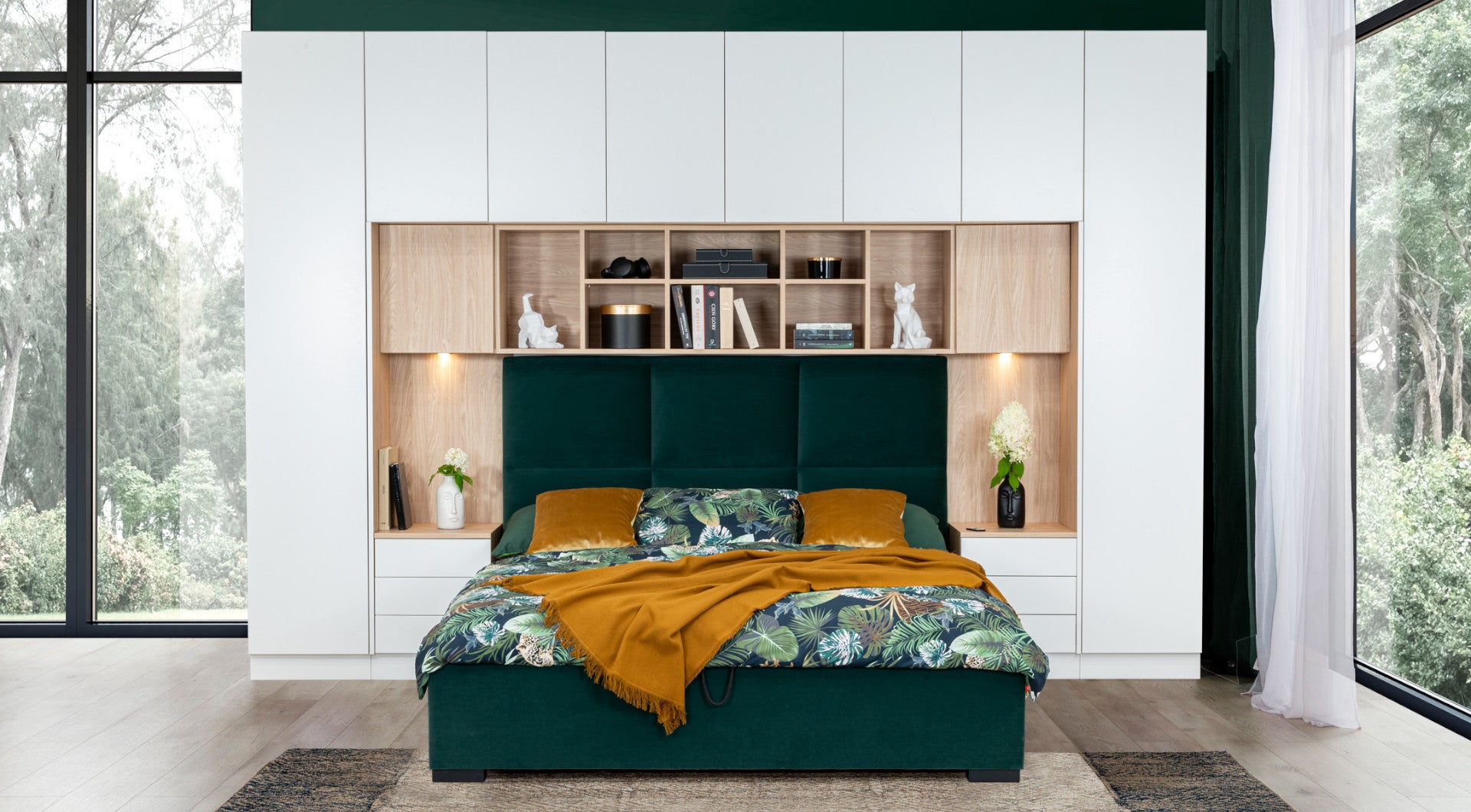 SLEEP VARIA Individuelles Schlafzimmer-Einbausystem mit Nachttischen – Geölte Eiche / Weiß Matt