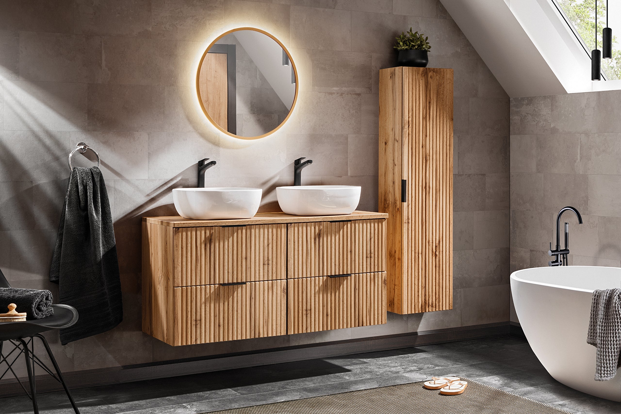 Adel Oak Bathroom Cabinet Smile 120 cm SET-ADO B