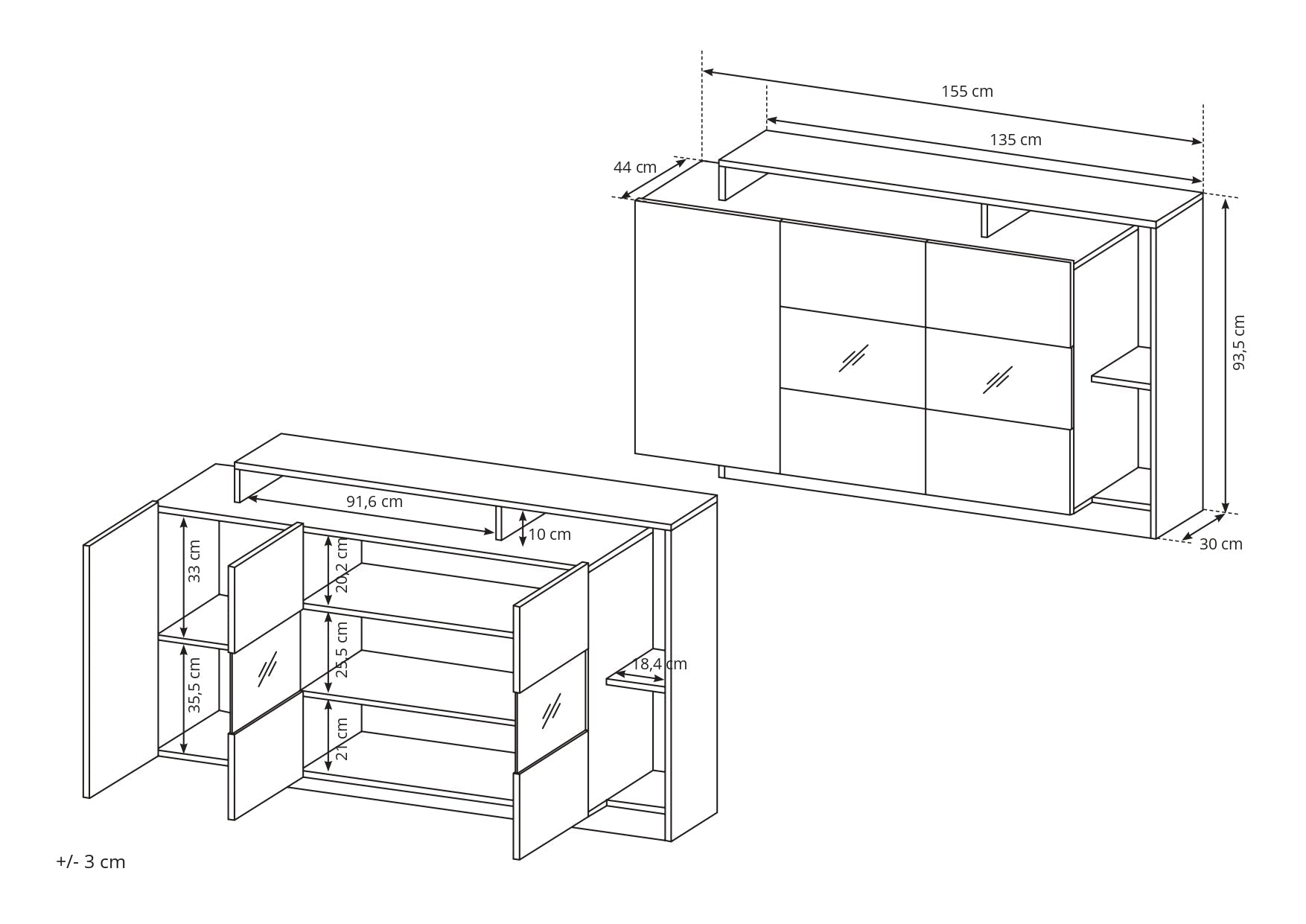 Lask ALVA Sideboard – 155 x 30–44 x 93.5 cm – Anthracite