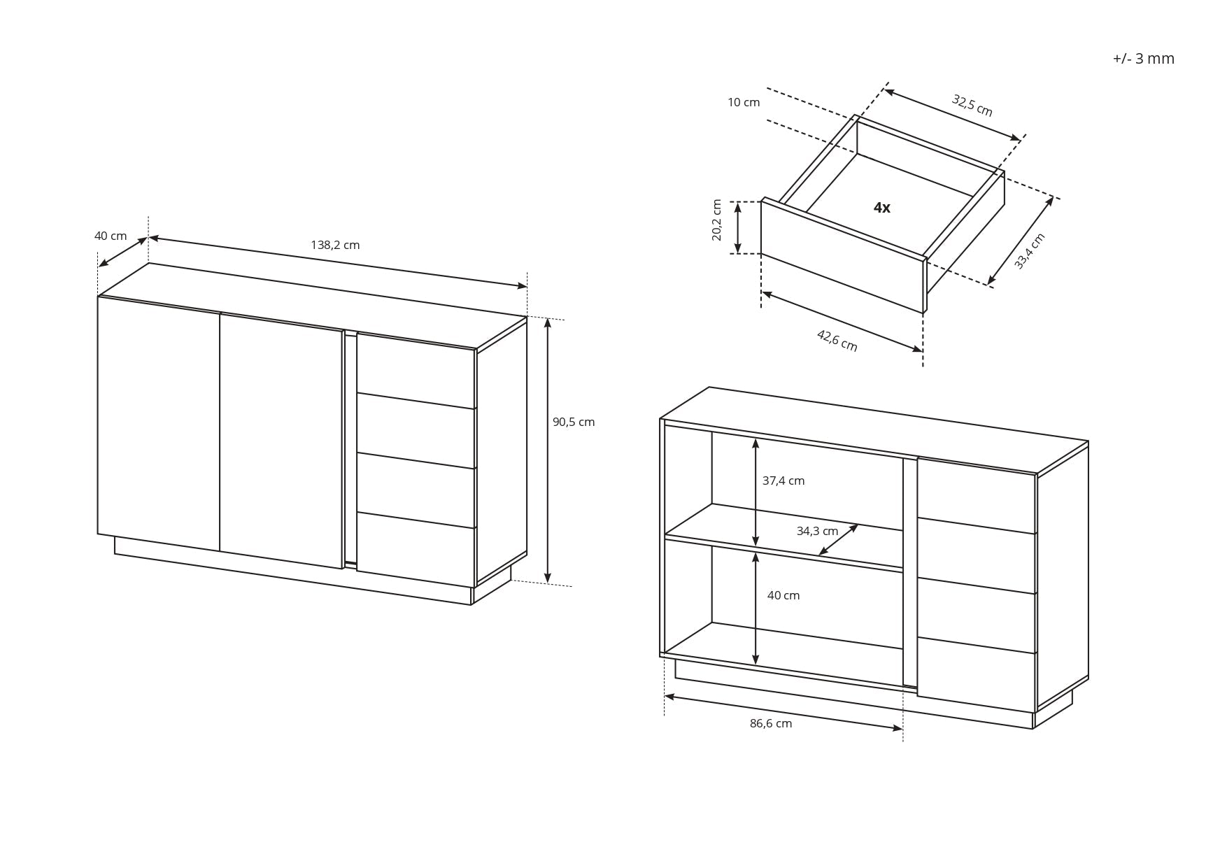 Lask ARCO Sideboard 138 with Drawers – 138.2 x 40 x 90.5 cm – Artisan Oak