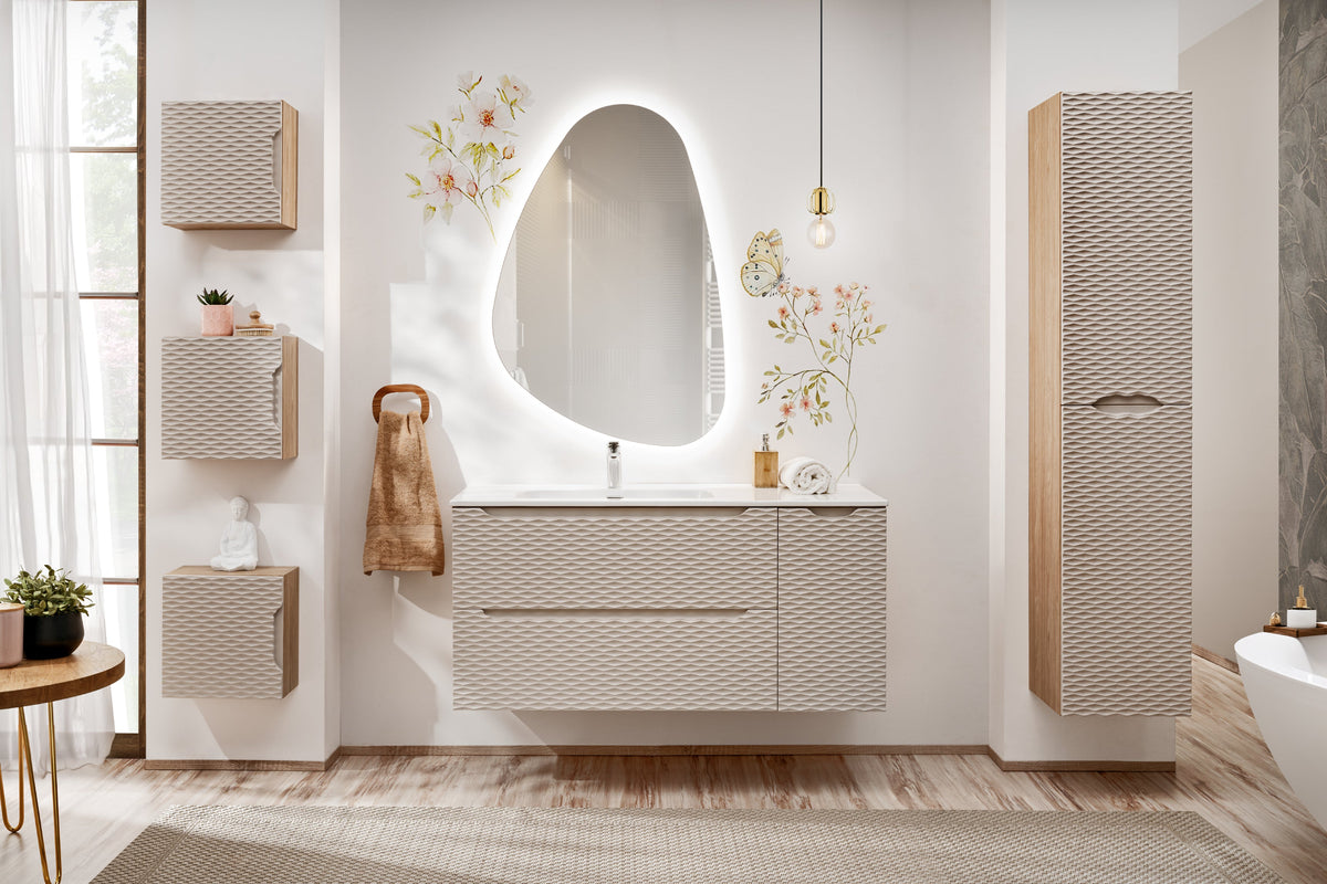Hochschrank Ocean 2 Türen – Eiche geölt / Beige, 35 cm