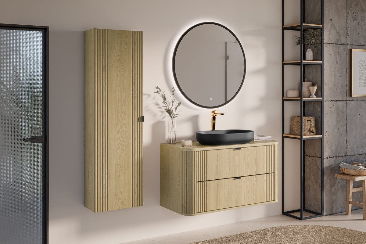 Ovalia Cremona Waschtischunterschrank 80 / 100 / 120 cm – Cremona Eiche, 2 Schubladen – Gestalten Sie Ihr Bad