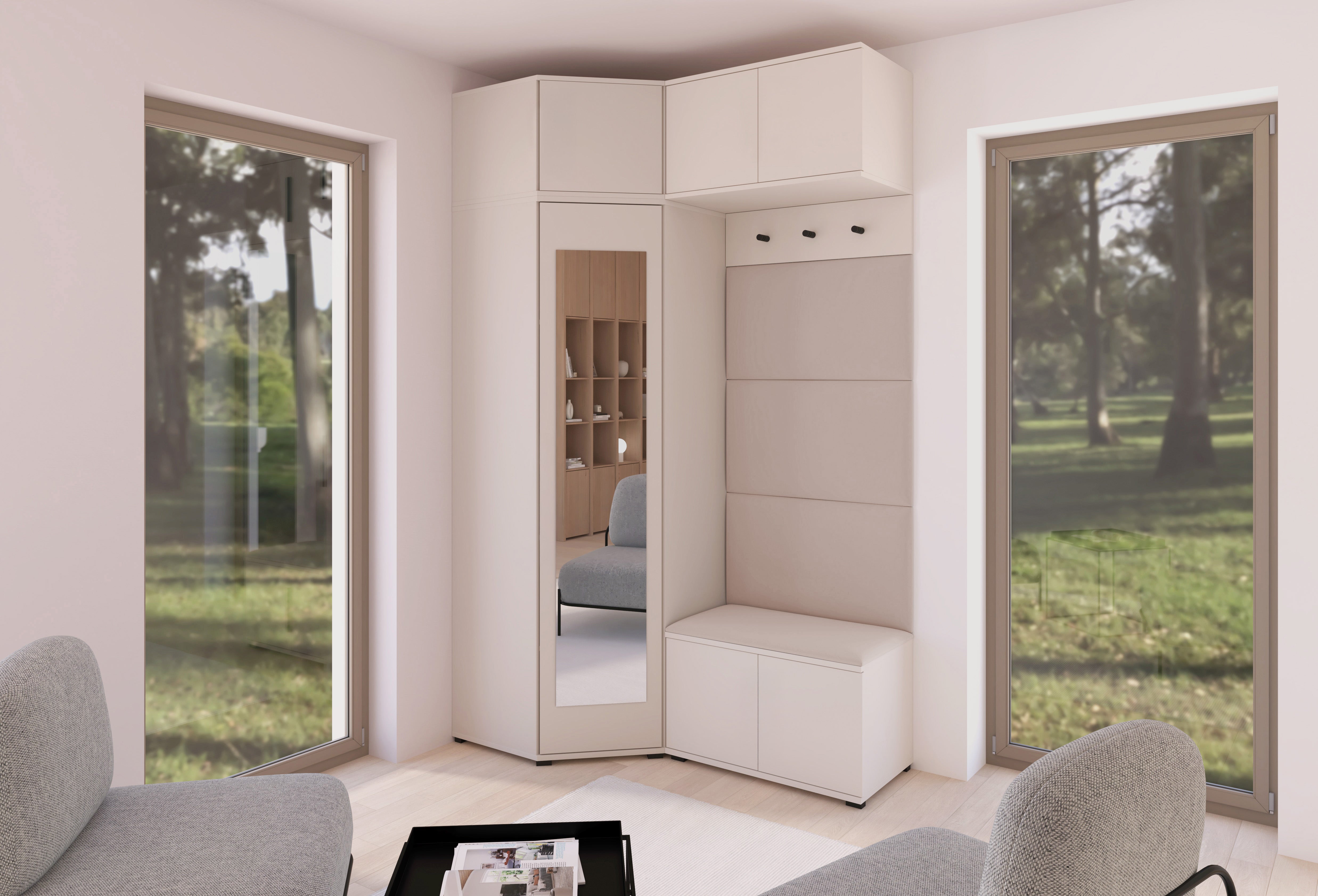 PK Bianco 19 Hallway Wardrobe Set - Upholstered Panels in Various Colours