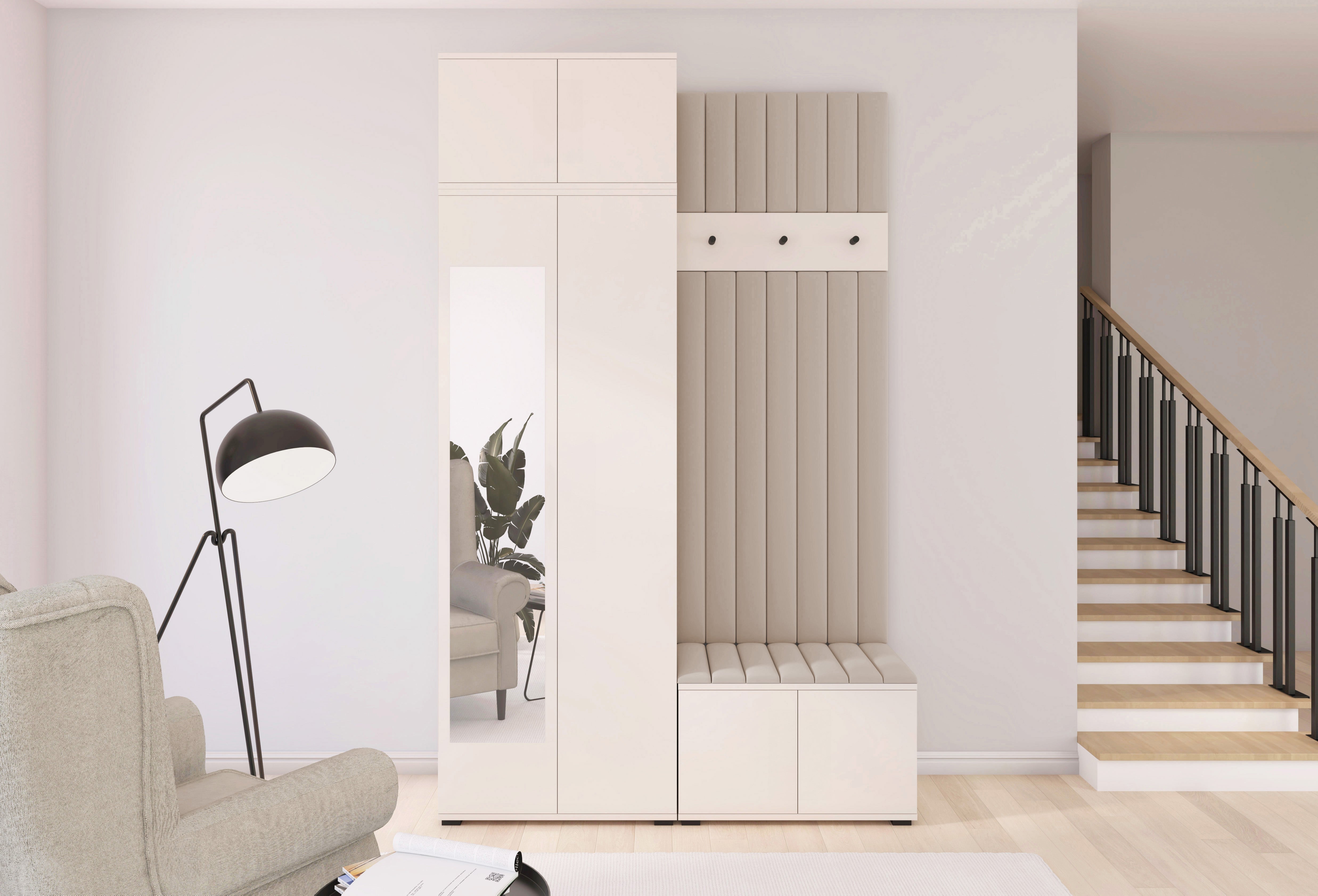 PK Bianco 14 Hallway Wardrobe Set - Upholstered Panels in Various Colours