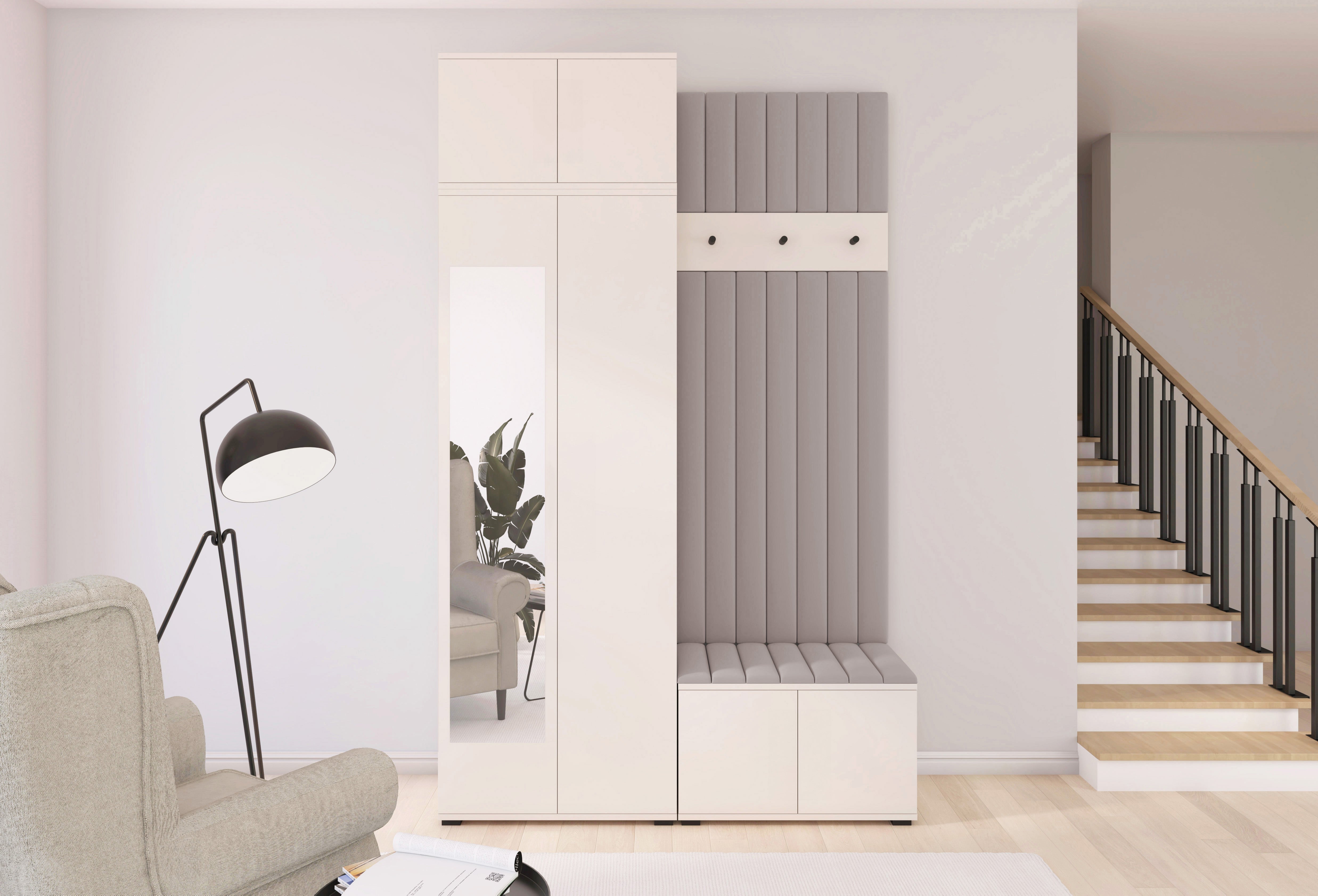 PK Bianco 14 Hallway Wardrobe Set - Upholstered Panels in Various Colours