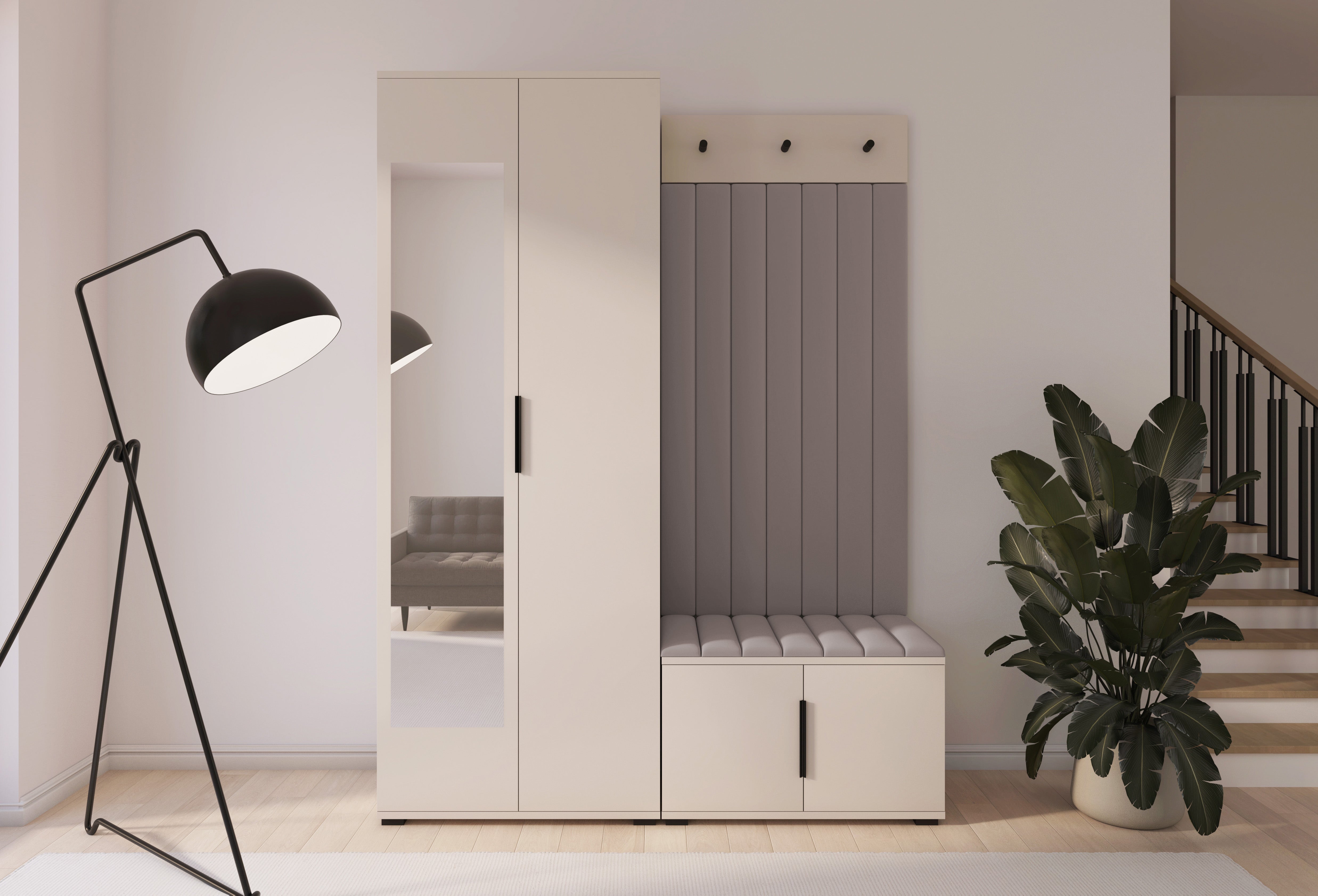 PK Bianco 13 Hallway Wardrobe Set - Upholstered Panels in Various Colours