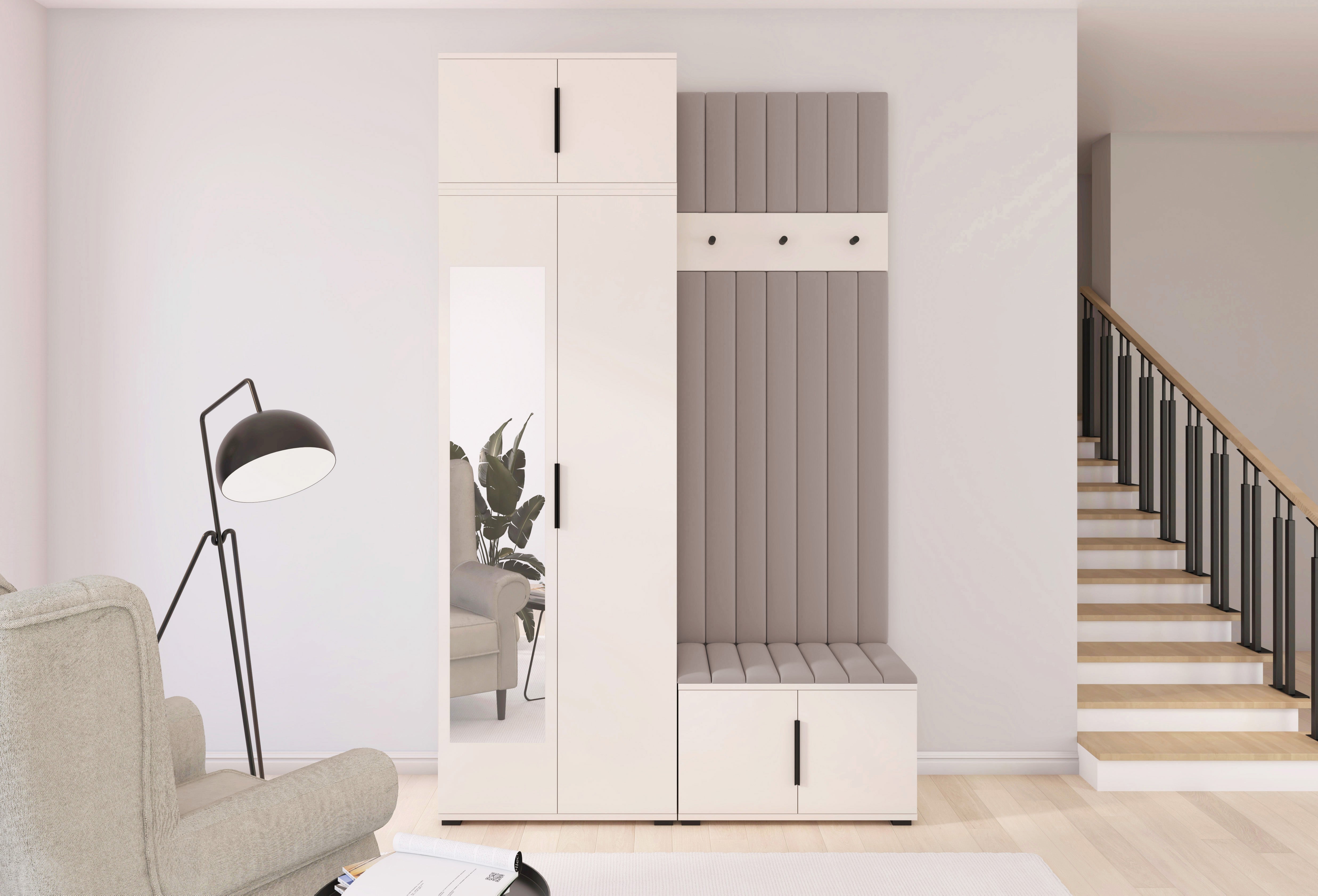 PK Bianco 14 Hallway Wardrobe Set - Upholstered Panels in Various Colours