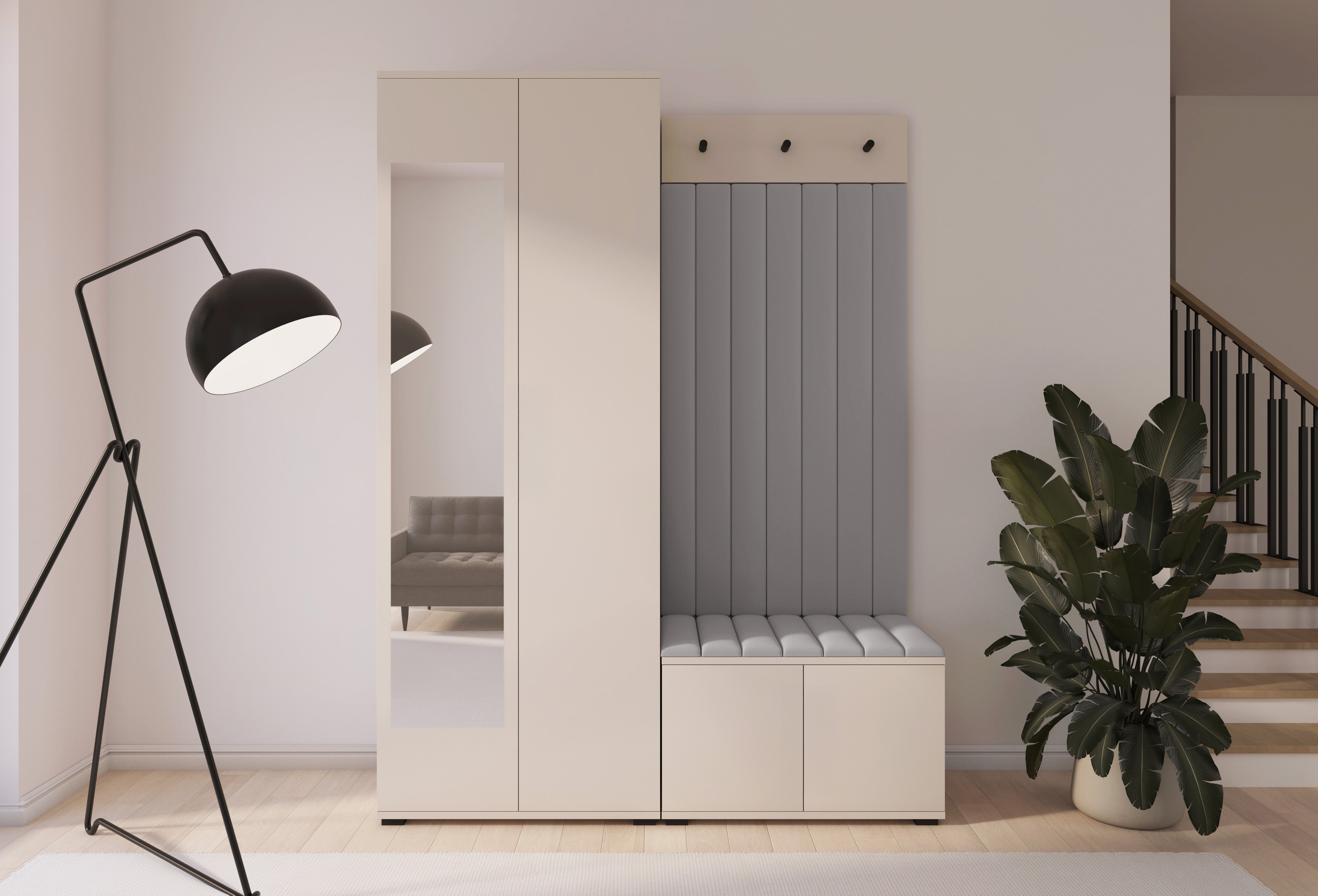 PK Bianco 13 Hallway Wardrobe Set - Upholstered Panels in Various Colours