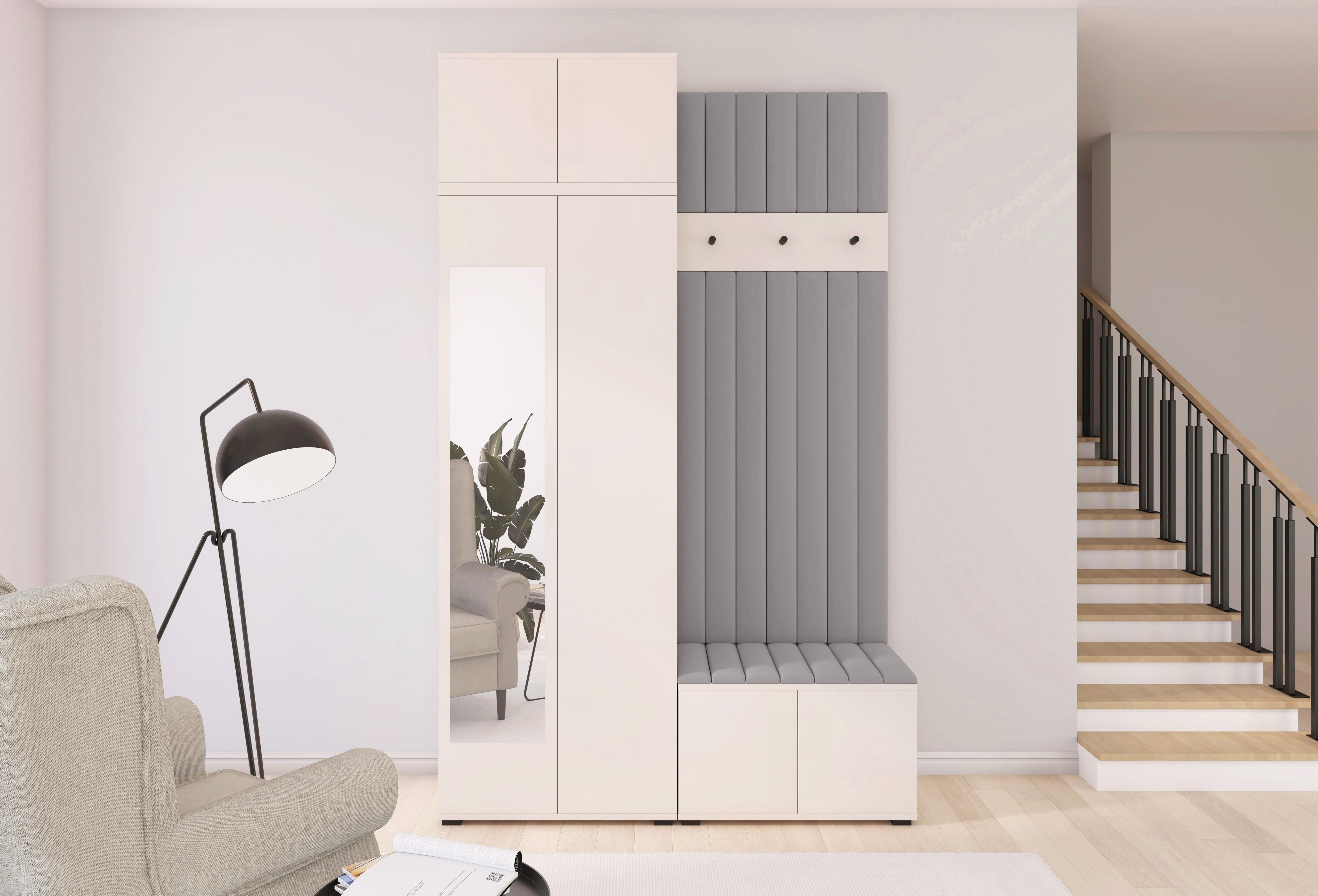PK Bianco 14 Hallway Wardrobe Set - Upholstered Panels in Various Colours