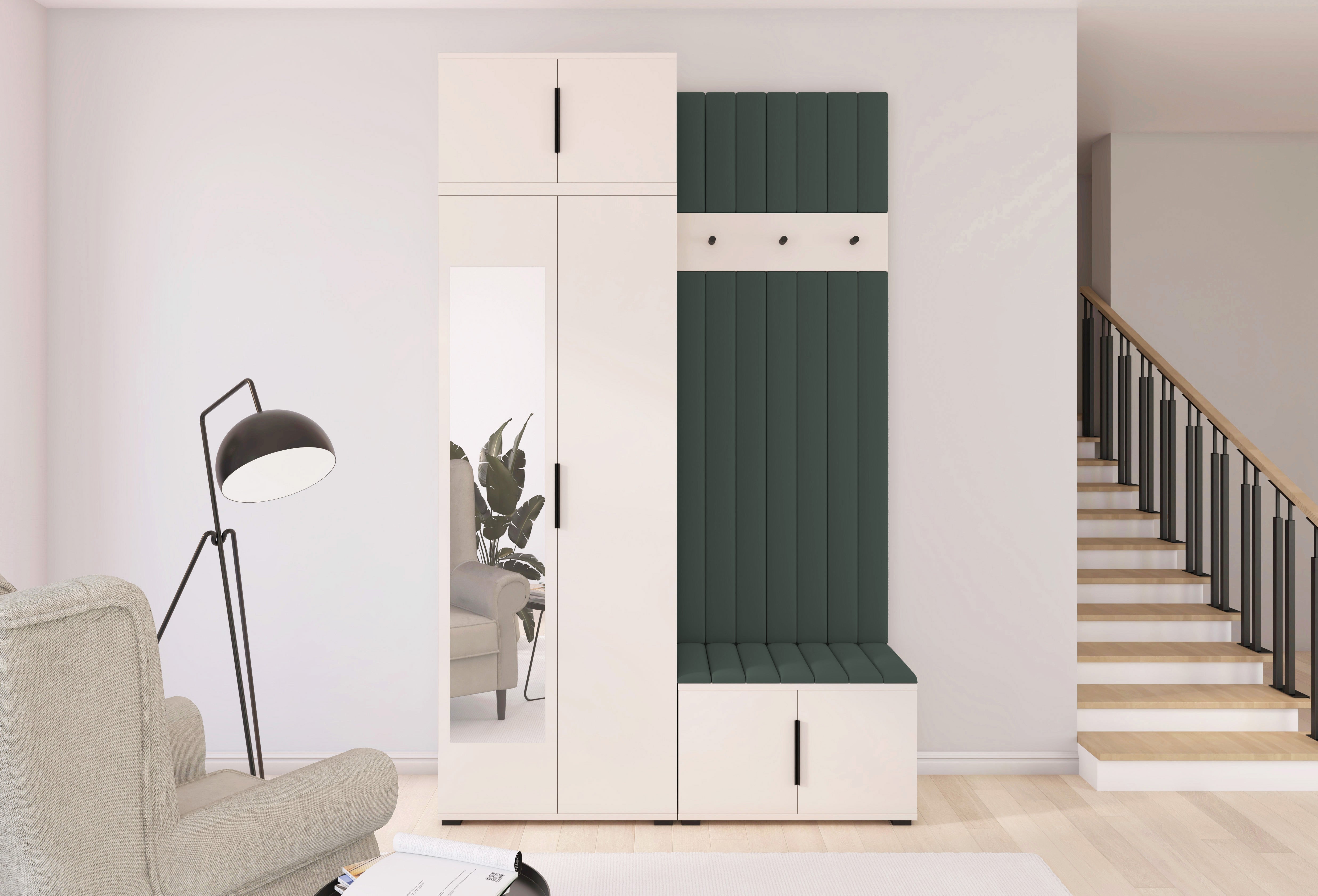 PK Bianco 14 Hallway Wardrobe Set - Upholstered Panels in Various Colours