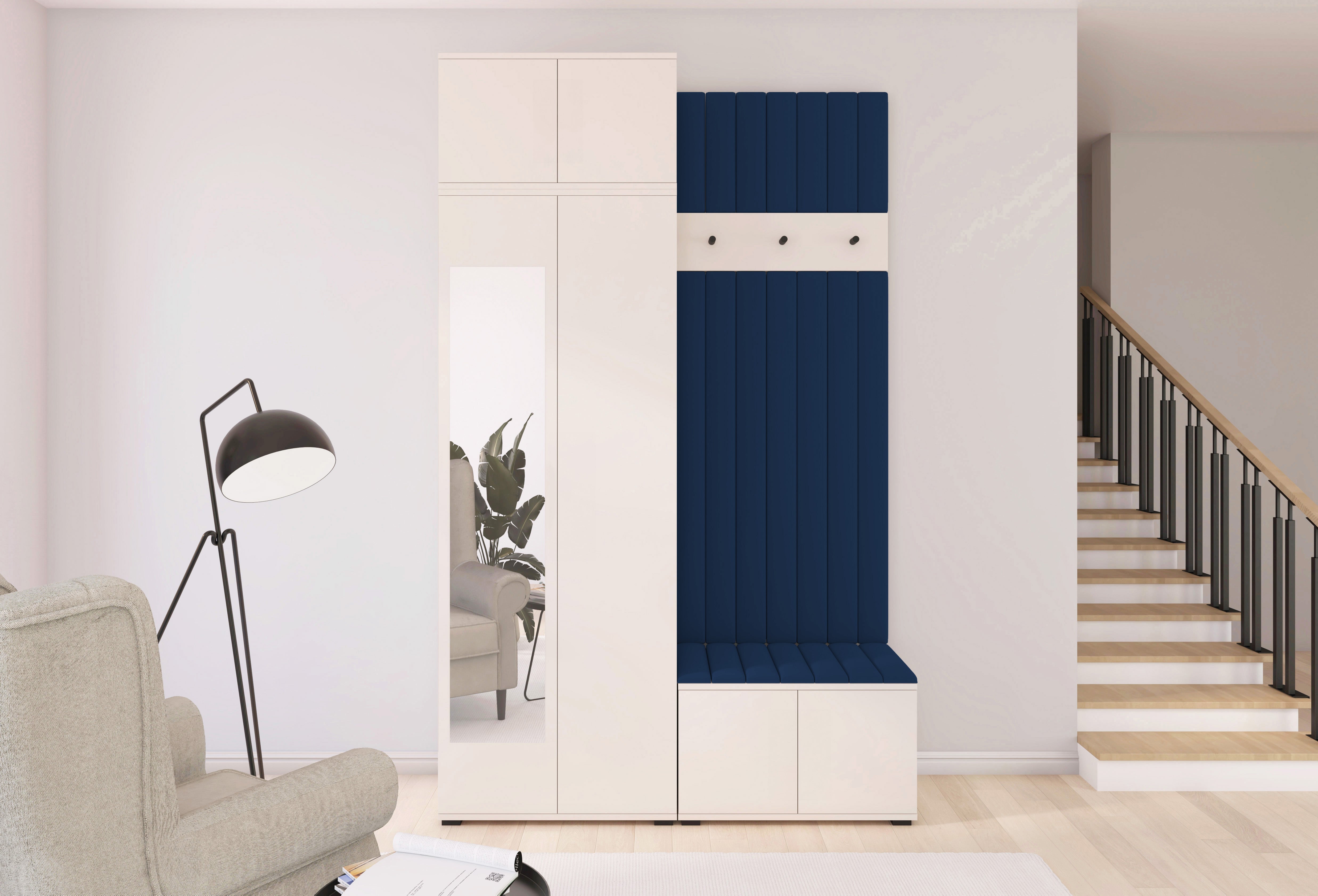 PK Bianco 14 Hallway Wardrobe Set - Upholstered Panels in Various Colours