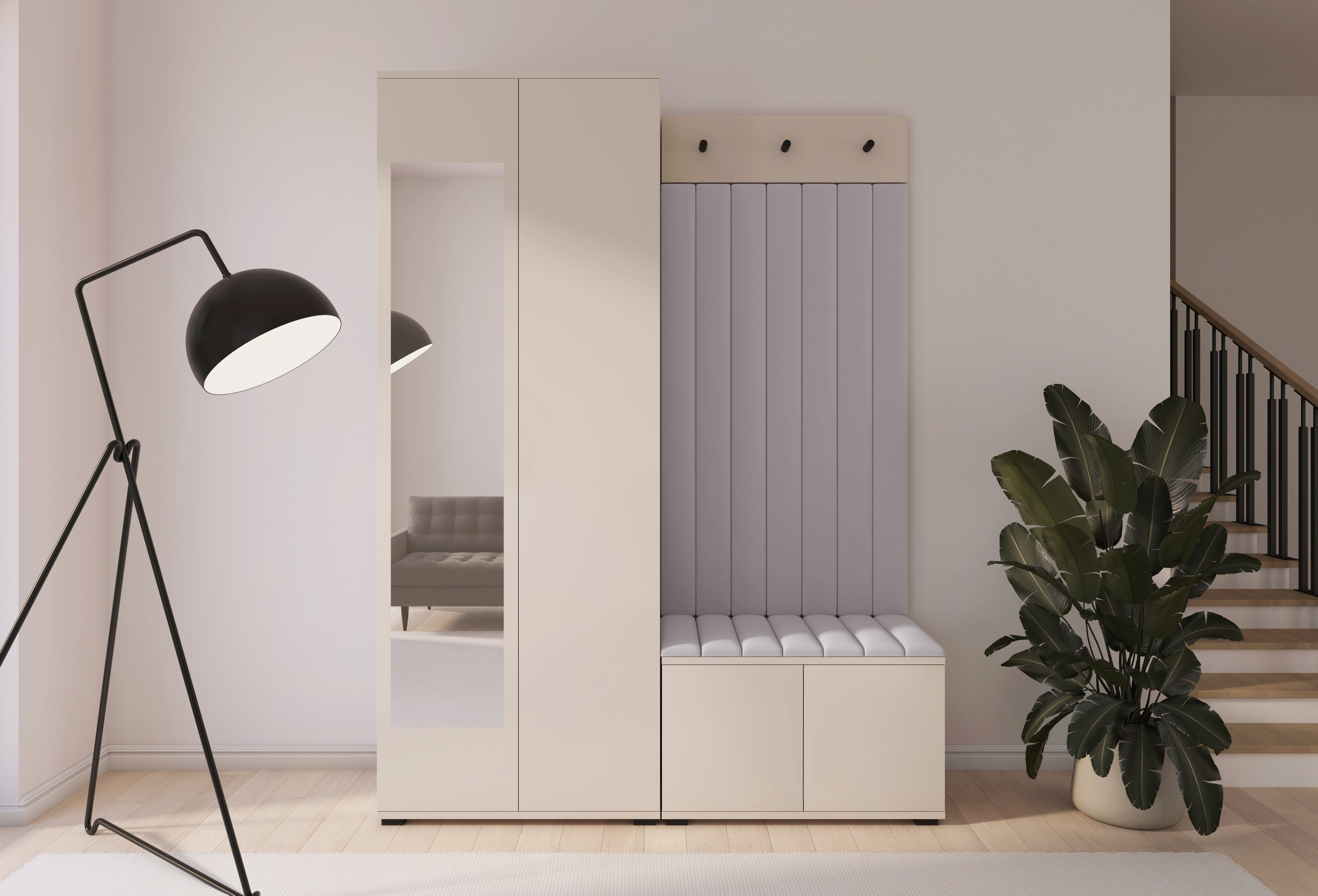PK Bianco 13 Hallway Wardrobe Set - Upholstered Panels in Various Colours
