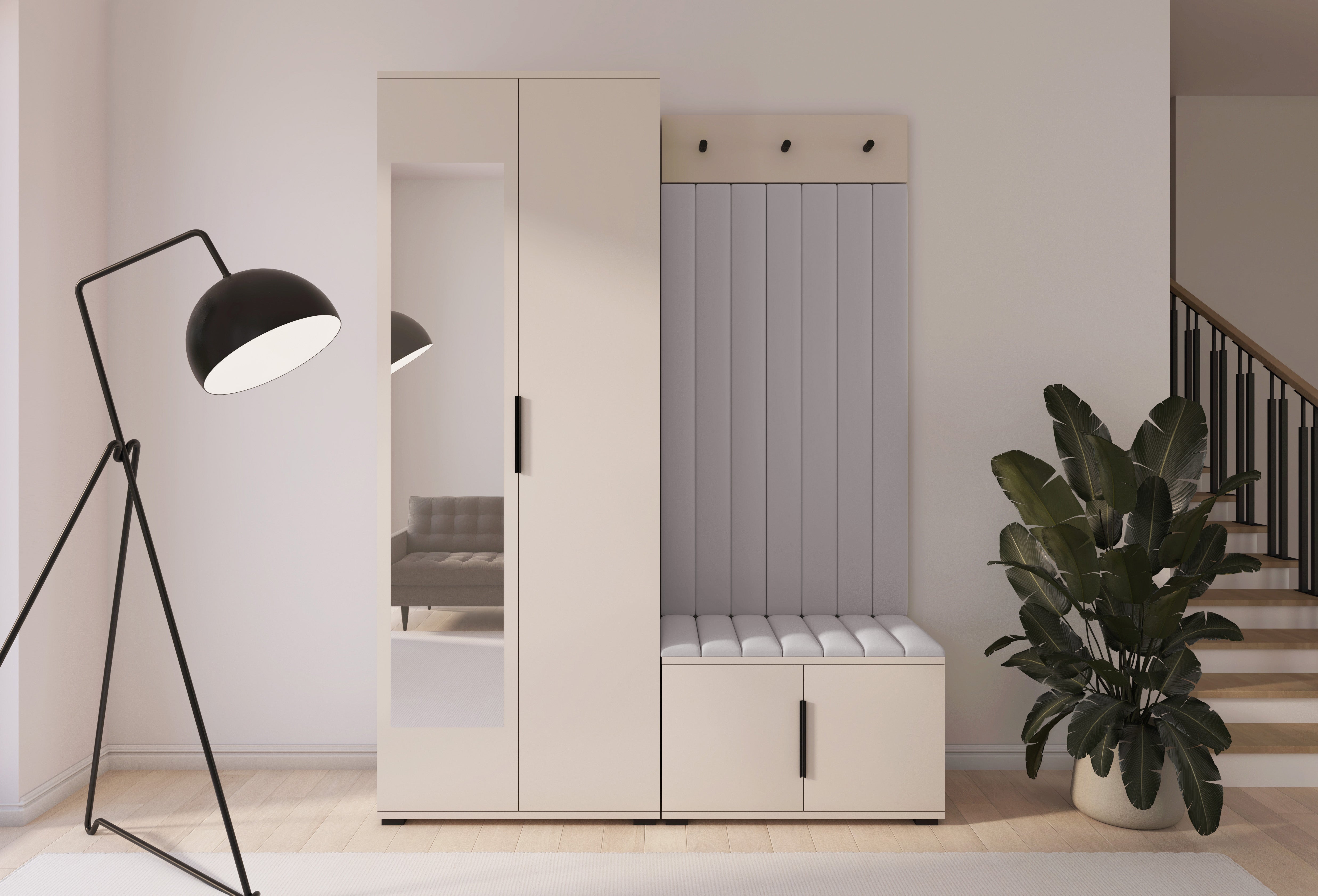 PK Bianco 13 Hallway Wardrobe Set - Upholstered Panels in Various Colours