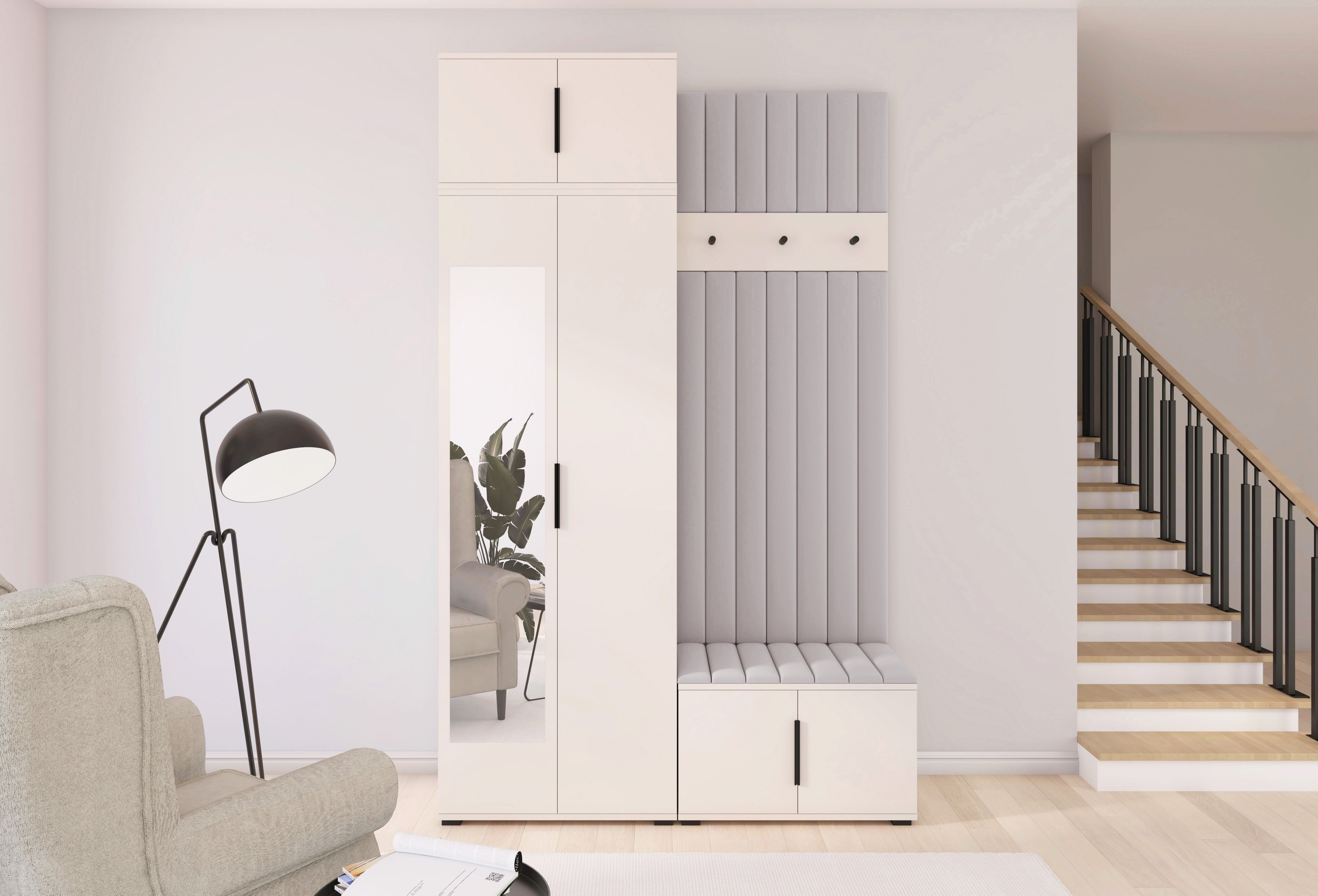 PK Bianco 14 Hallway Wardrobe Set - Upholstered Panels in Various Colours