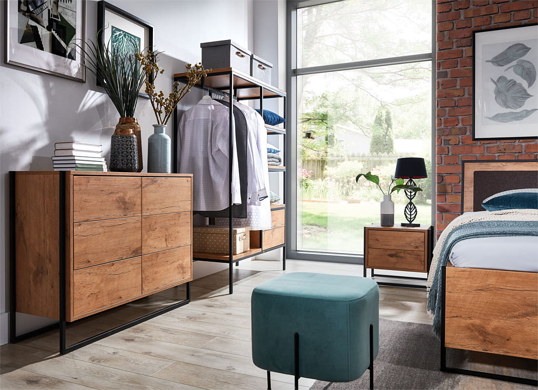 NE Loft Regal mit Kleiderstange, Einlegeböden und Schubladen – 106 cm