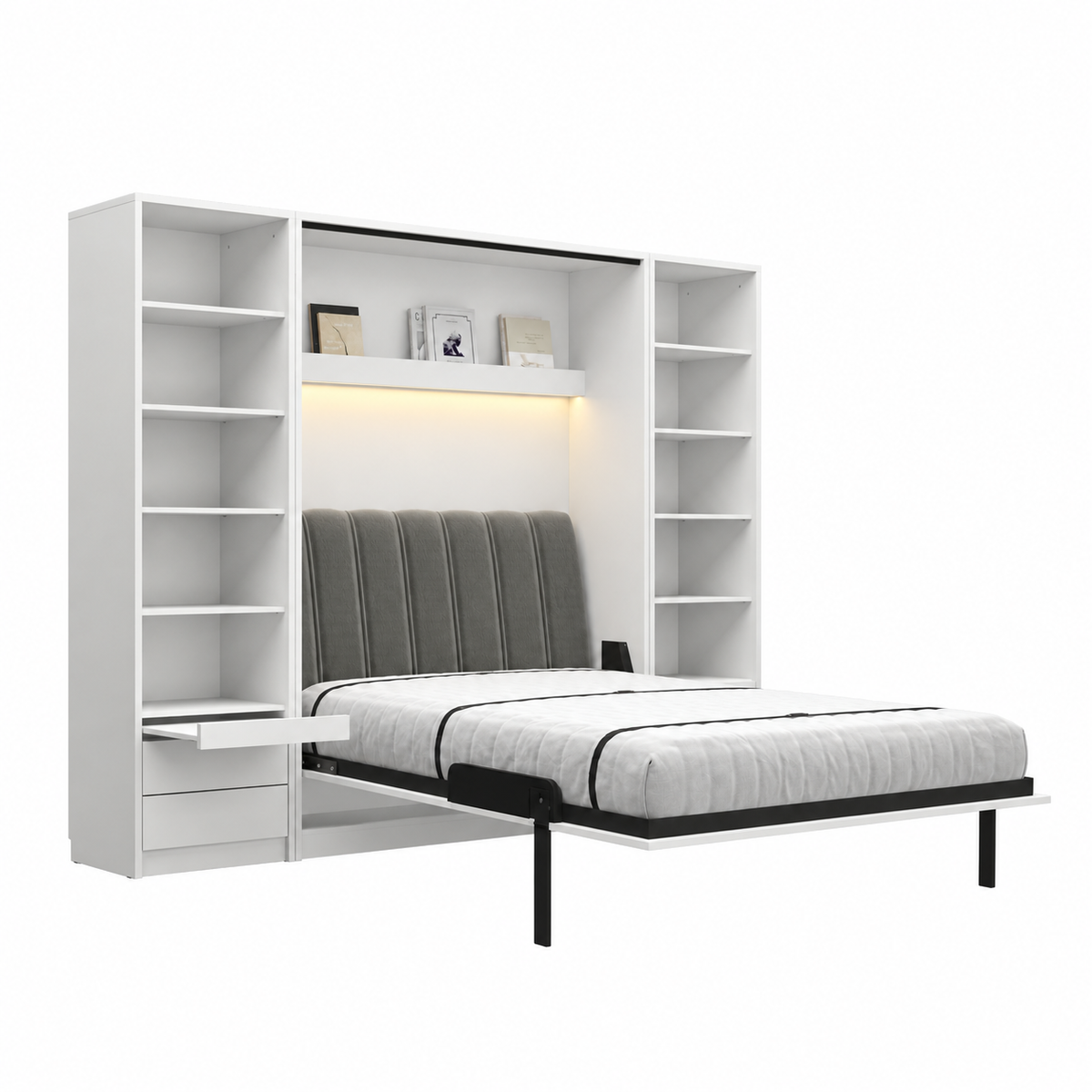 Individuell gestaltbares Genius COMFORT Murphy-Bett-Möbelset 160 × 200 cm – Weiß matt