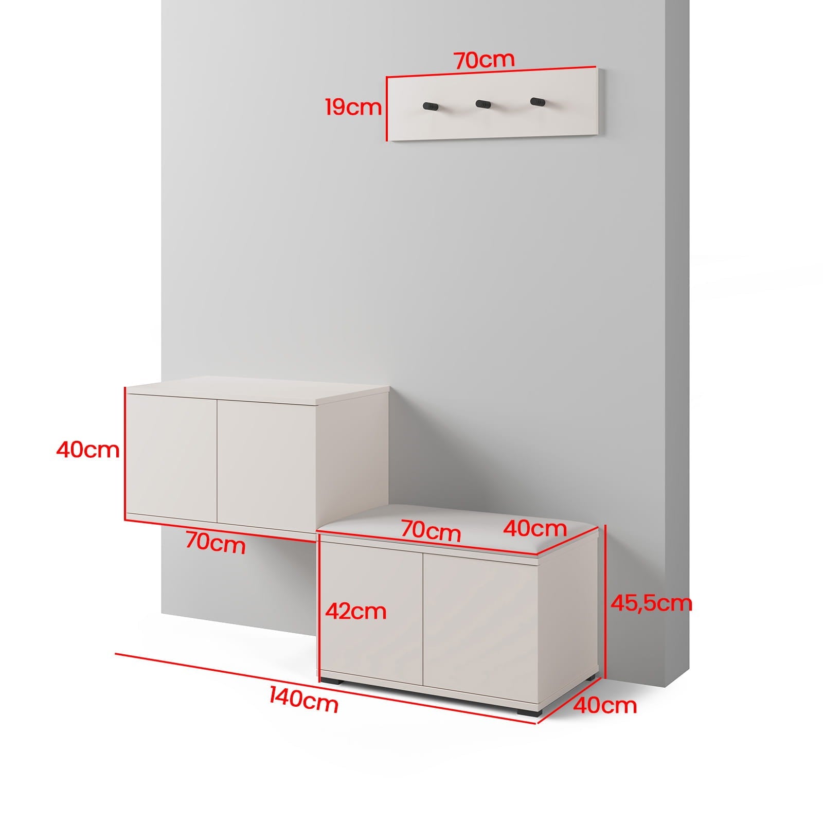 PK Bianco 7 Hallway Wardrobe Set - Upholstered Panels in Various Colours