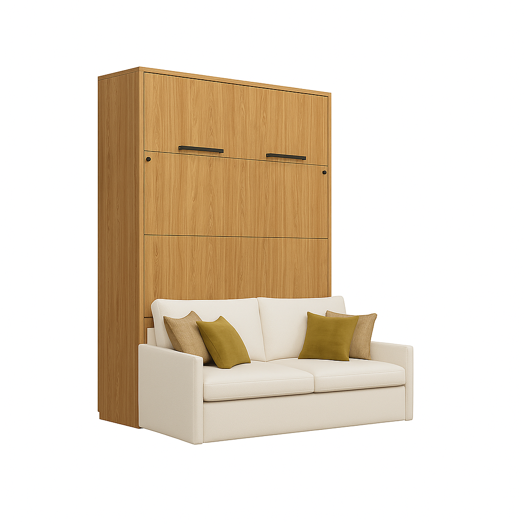 Genius Schrankbett 140x200 cm mit ECO-LEDER Sofa – Eiche geölt