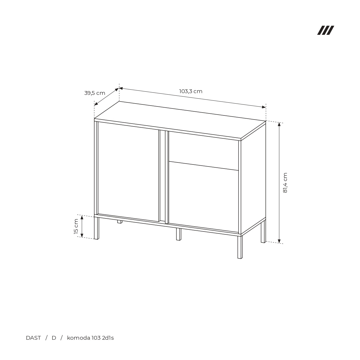 Lask Dast Highboardschrank 103 cm | 2 Türen, 1 Schublade