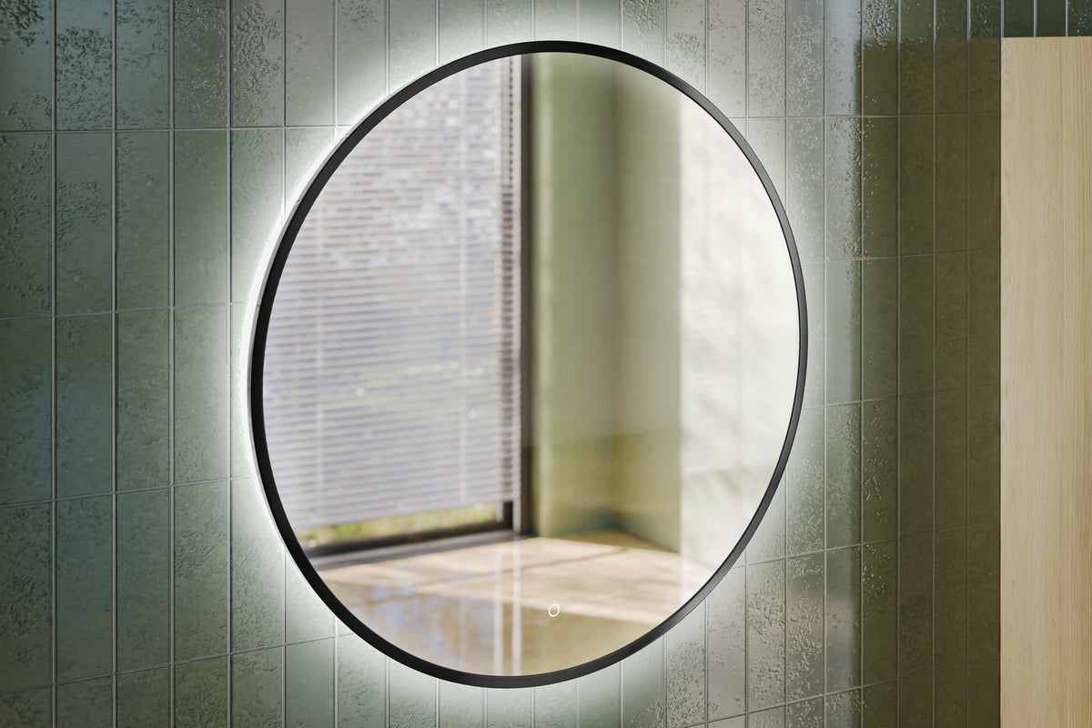 Luna 80 – Round LED Bathroom Mirror with Black Aluminium Frame, 80 cm