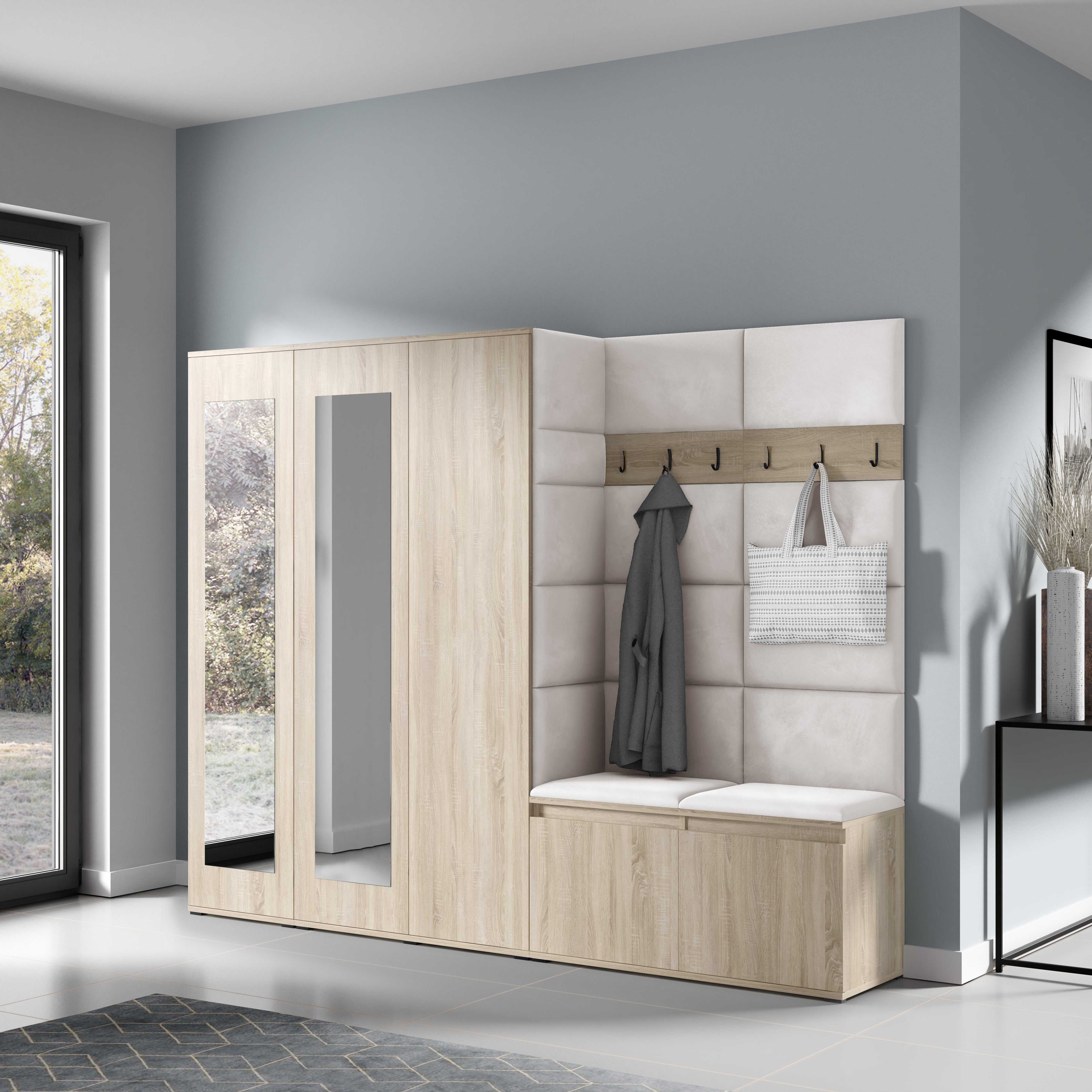 PK Emi 15 Hallway Wardrobe Sonoma Oak - Upholstered Panels in Various Colours