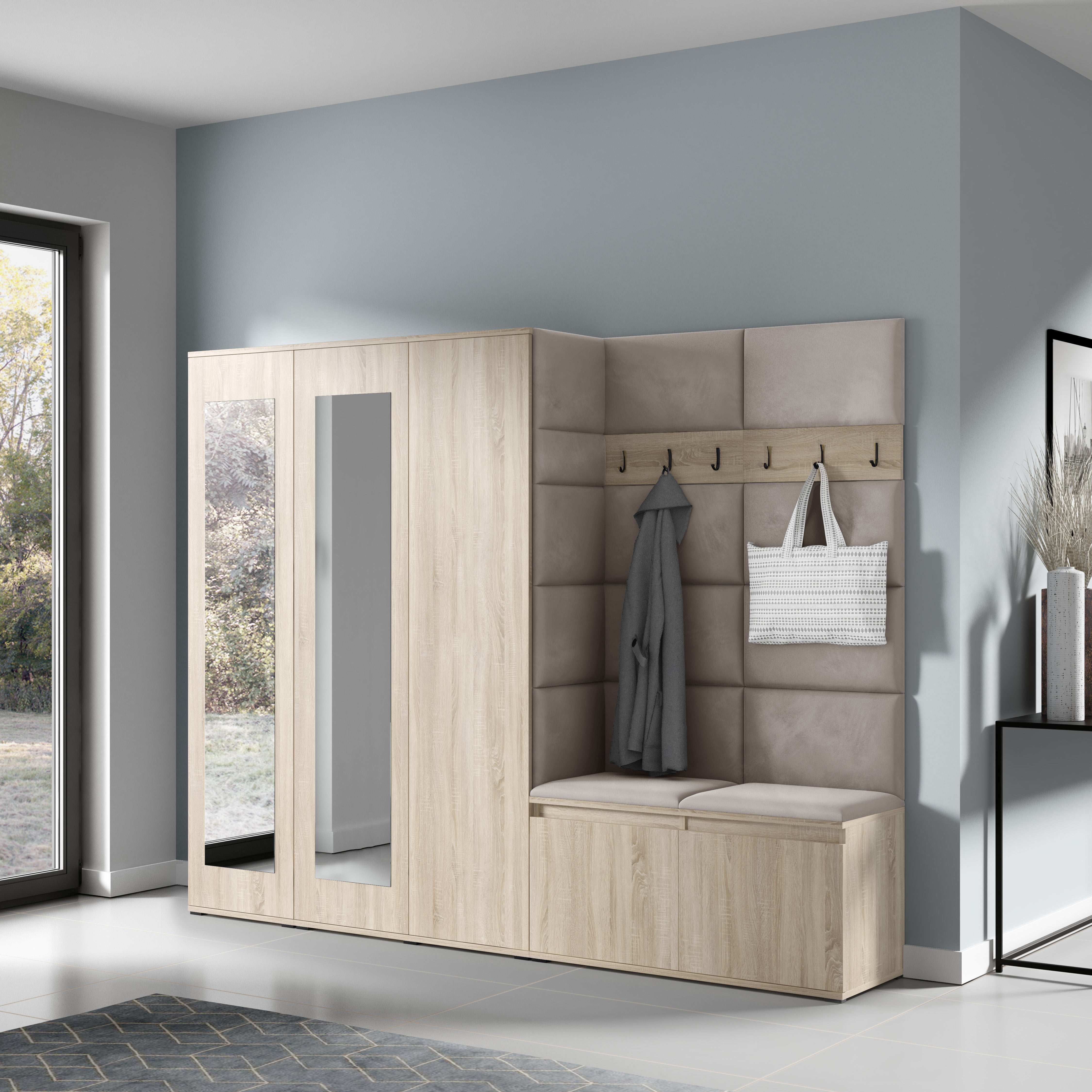 PK Emi 15 Hallway Wardrobe Sonoma Oak - Upholstered Panels in Various Colours